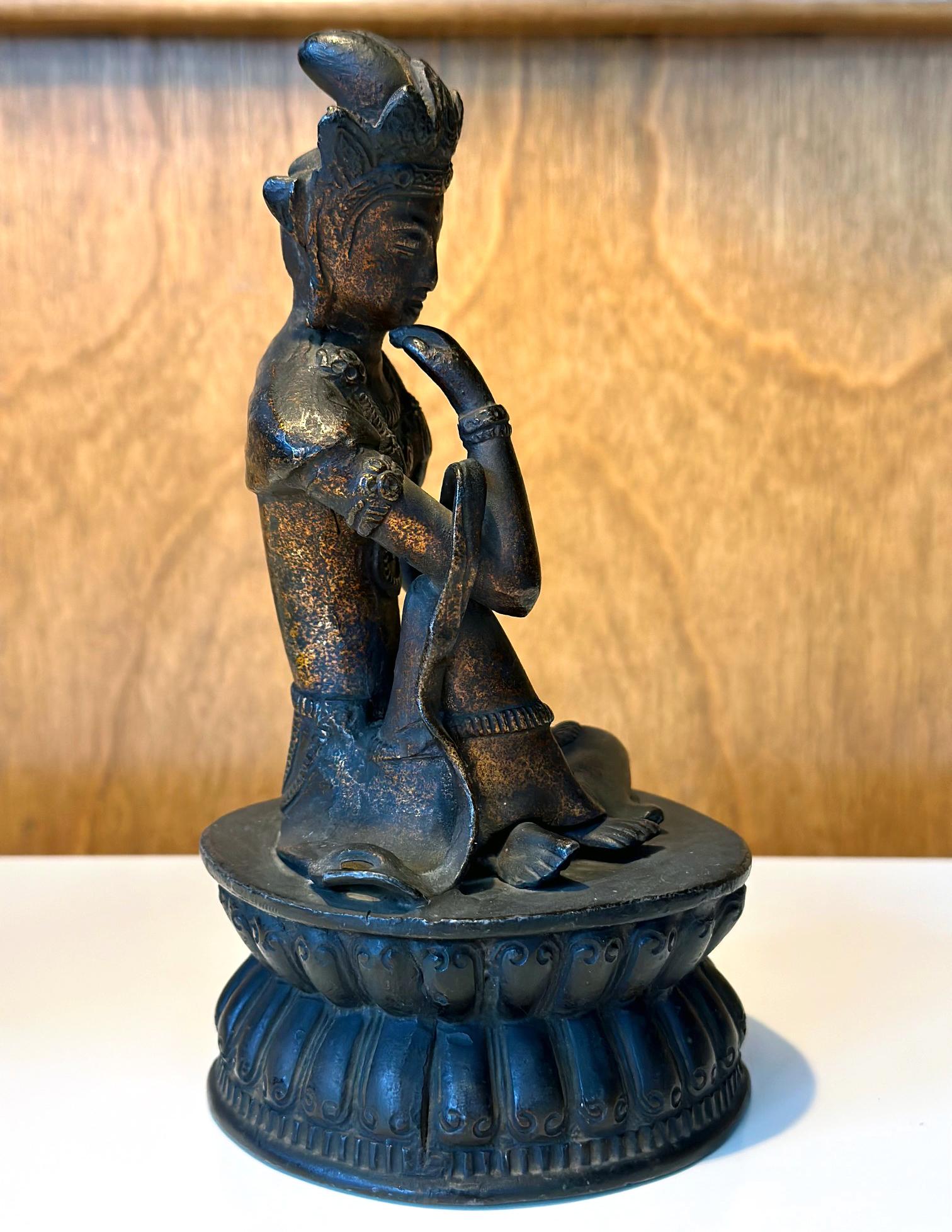 18th Century and Earlier Japanese Bronze Statue Nyoirin Kannon on Lotus Throne For Sale