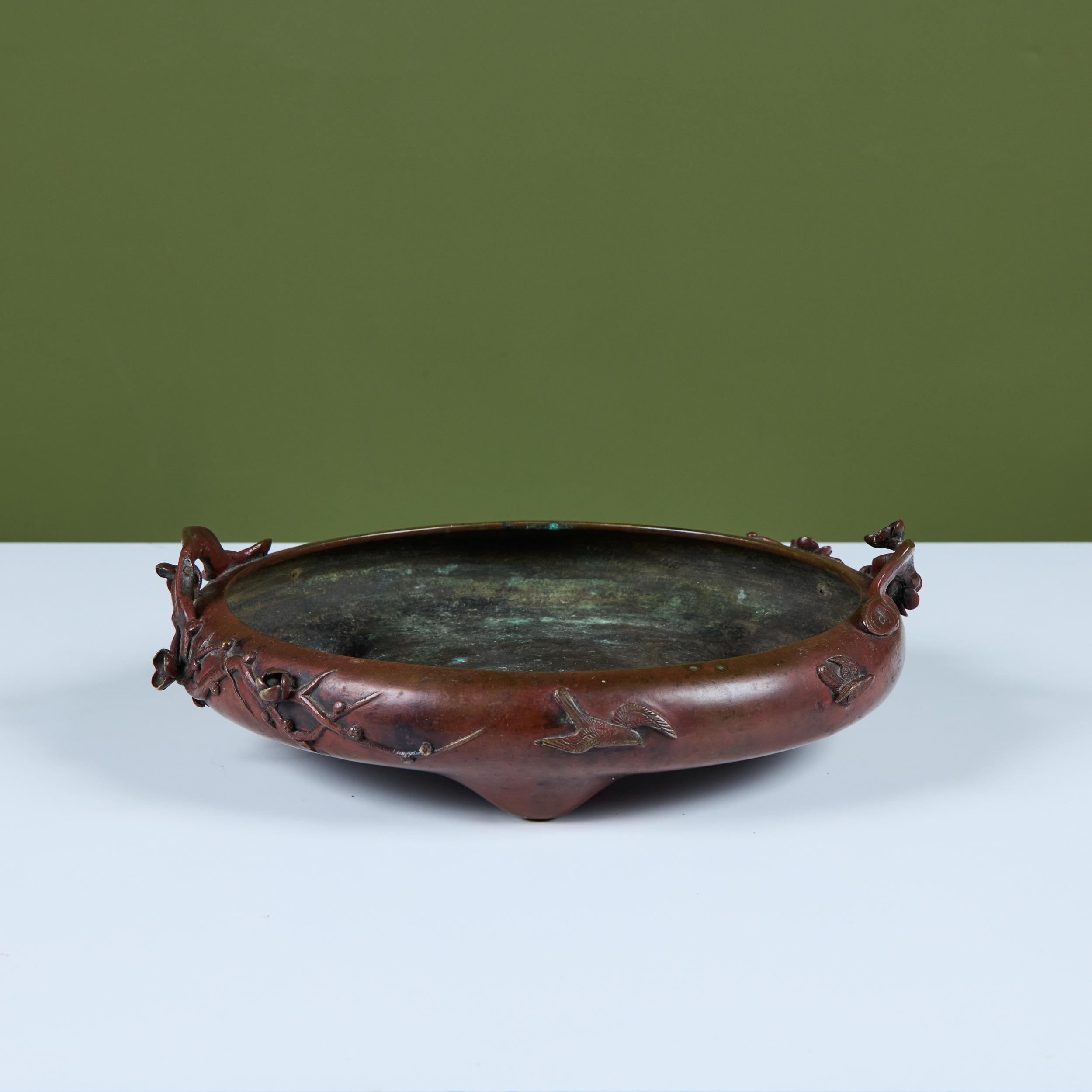 20th Century Japanese Bronze Suiban Ikebana Planter Bowl For Sale