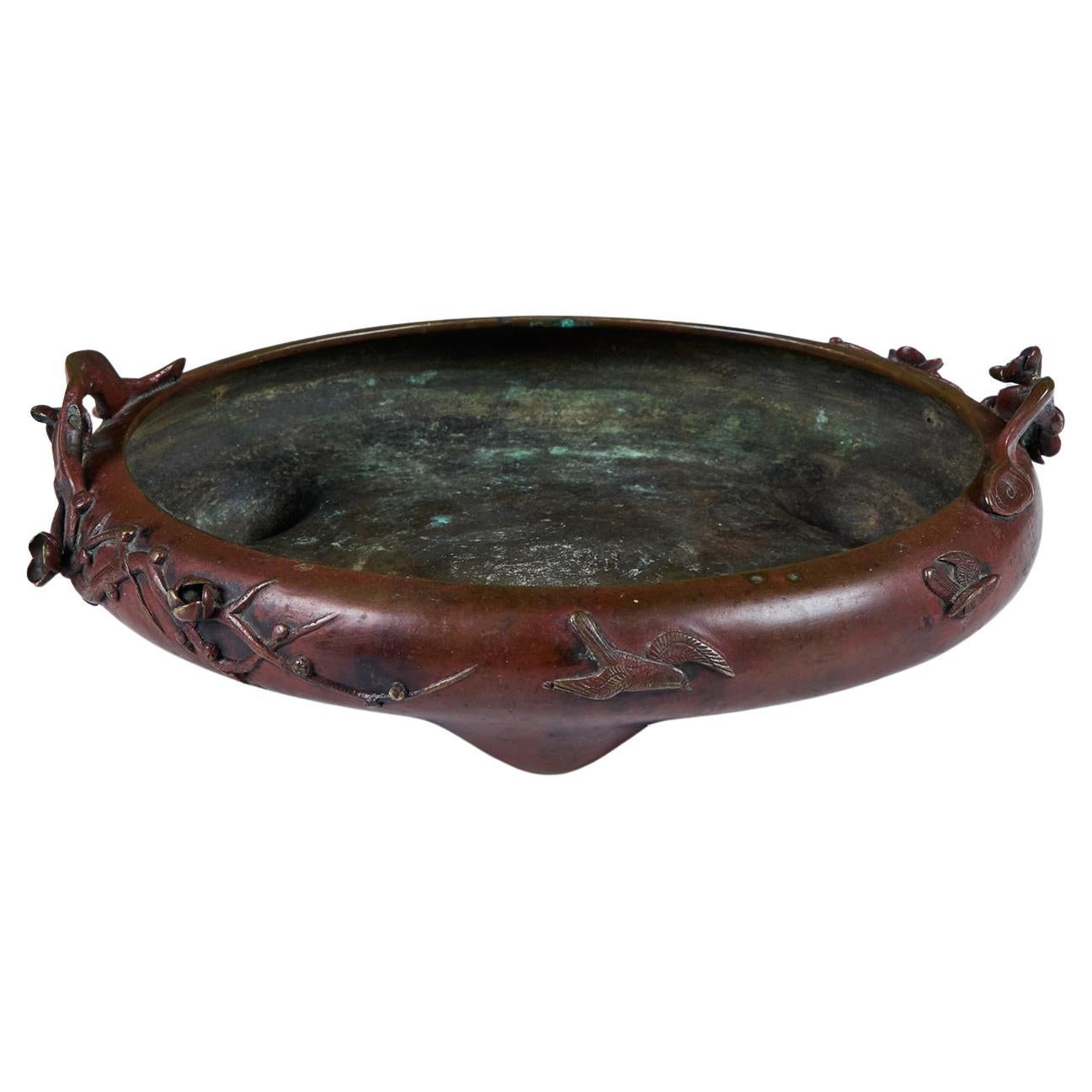 Japanese Bronze Suiban Ikebana Planter Bowl For Sale