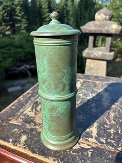 Japanese Bronze Sutra Container Flower Vessel Signed And Mint With Original Box