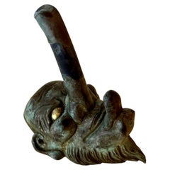 Japanese Bronze Tengu Mask Wall Pocket with Gilded gold Eyes