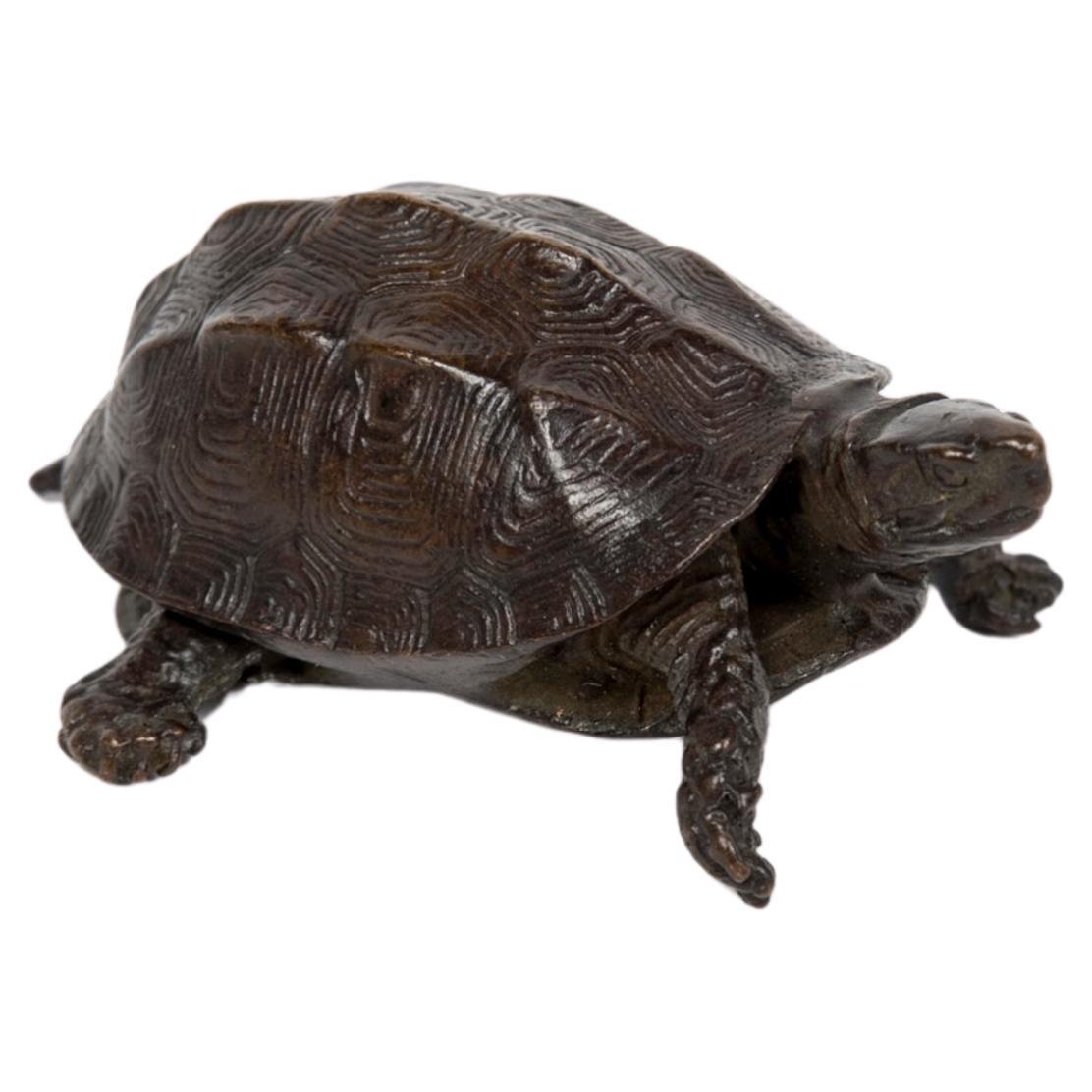 Japanese bronze okimono turtle (sculpture) For Sale