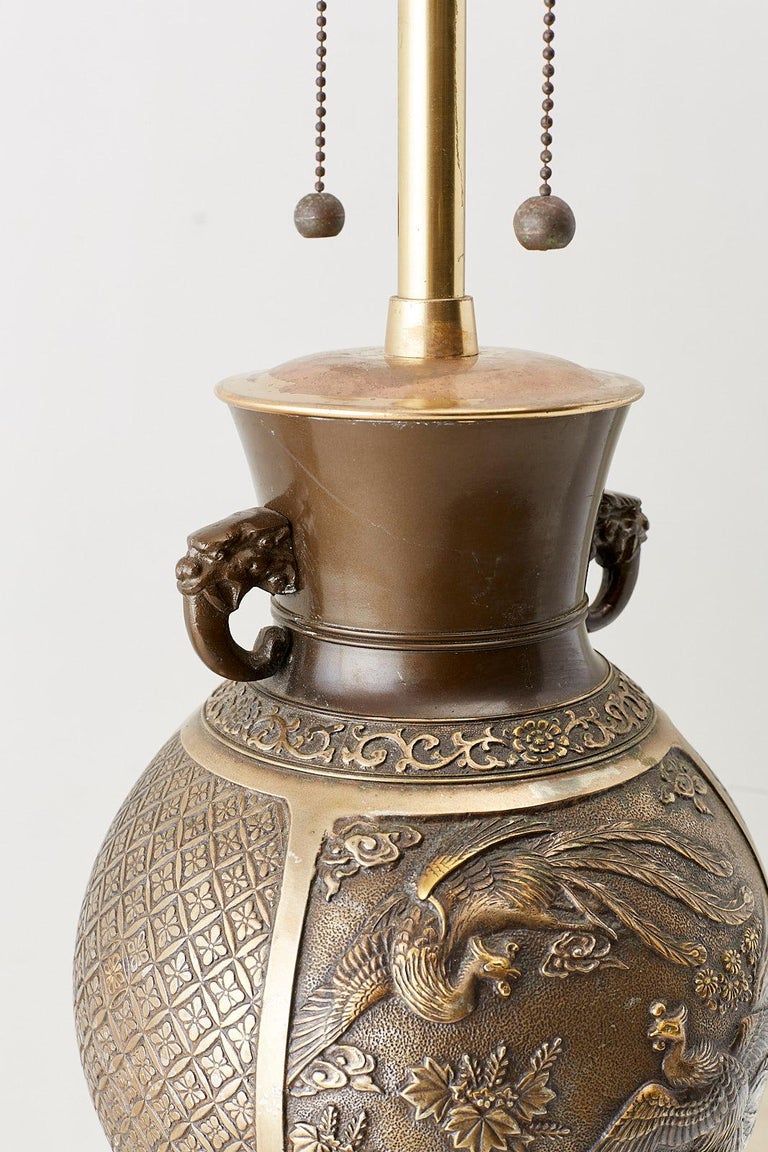 Japanese Bronze Urn Vase Mounted as Table Lamp For Sale 7