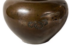 Japanese Bronze Vase decorated with a Phoenix and paulownia leaves