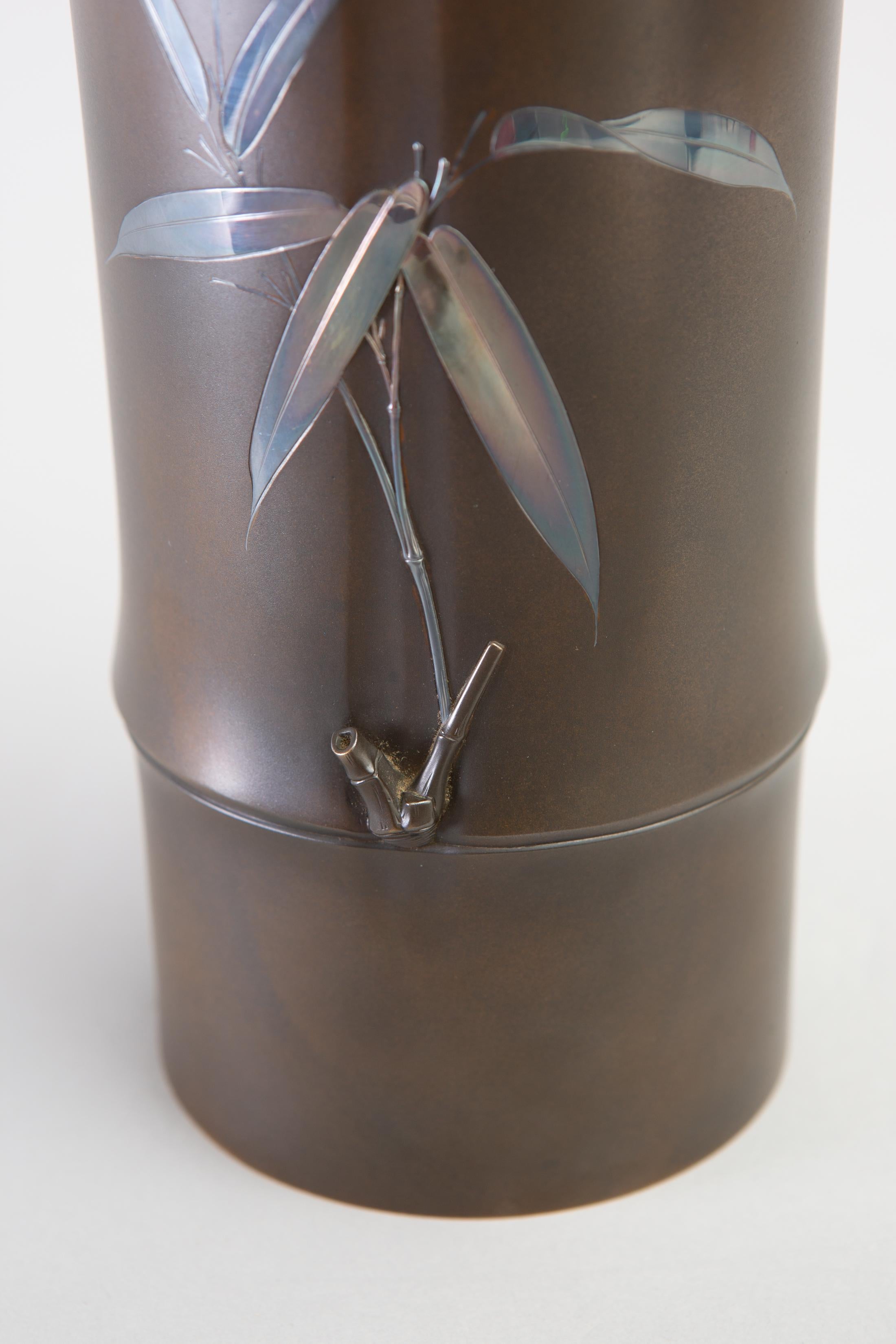Taisho Japanese Bronze Vase in Bamboo Form