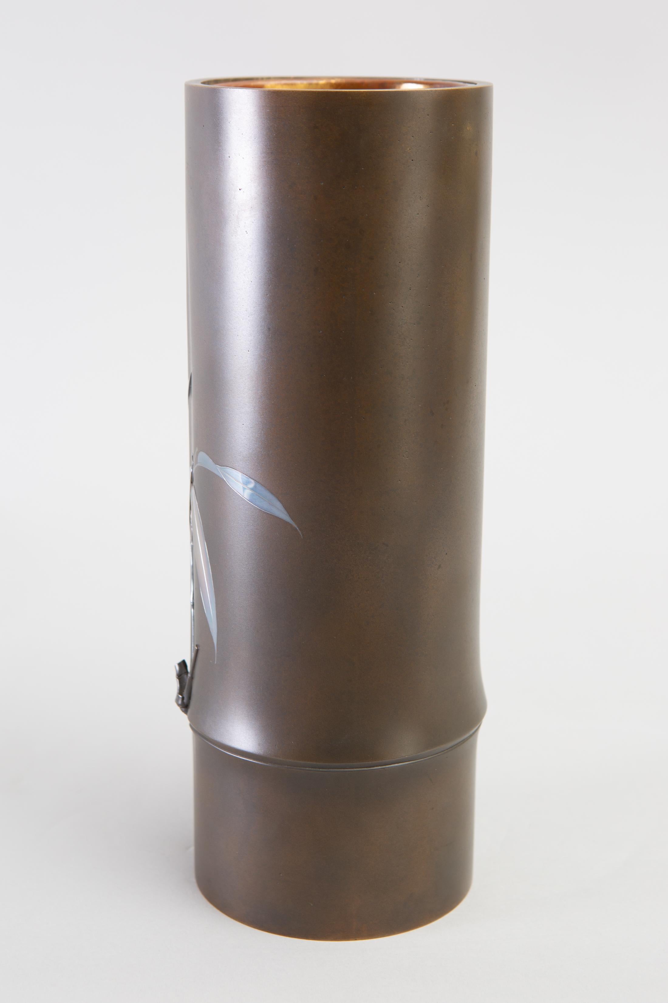 Japanese Bronze Vase in Bamboo Form In Good Condition In Hudson, NY