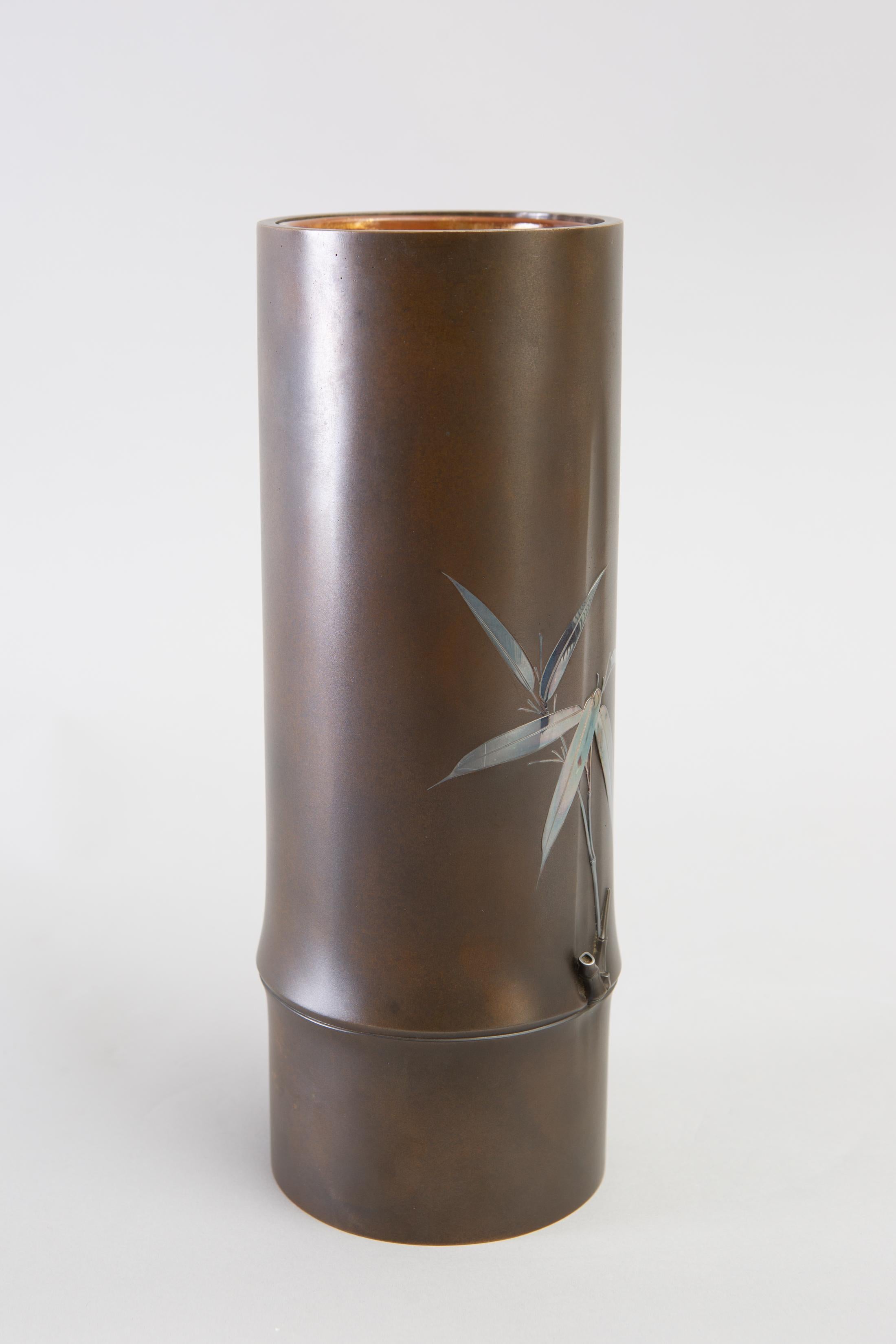 Metal Japanese Bronze Vase in Bamboo Form