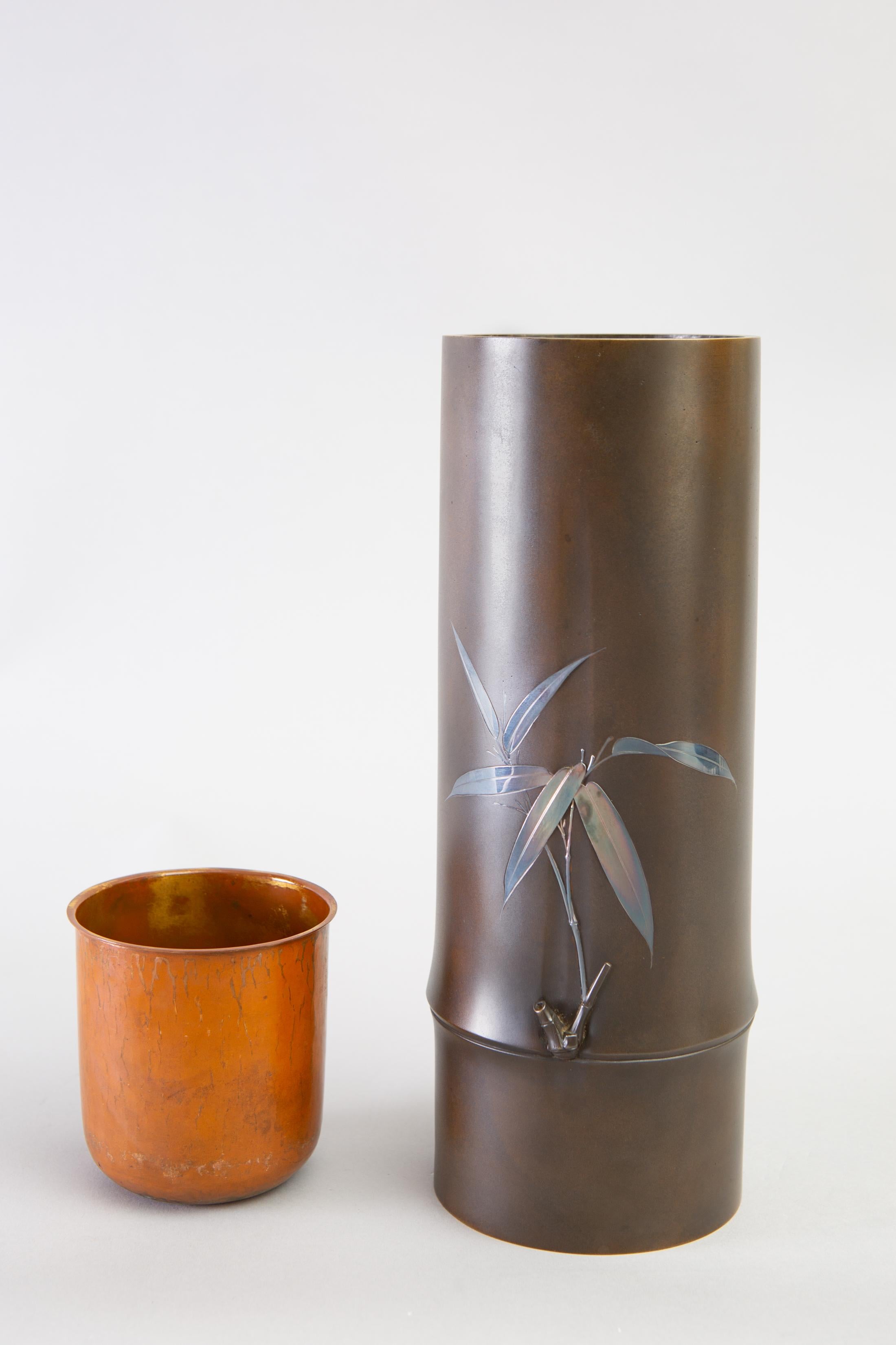Japanese Bronze Vase in Bamboo Form 1
