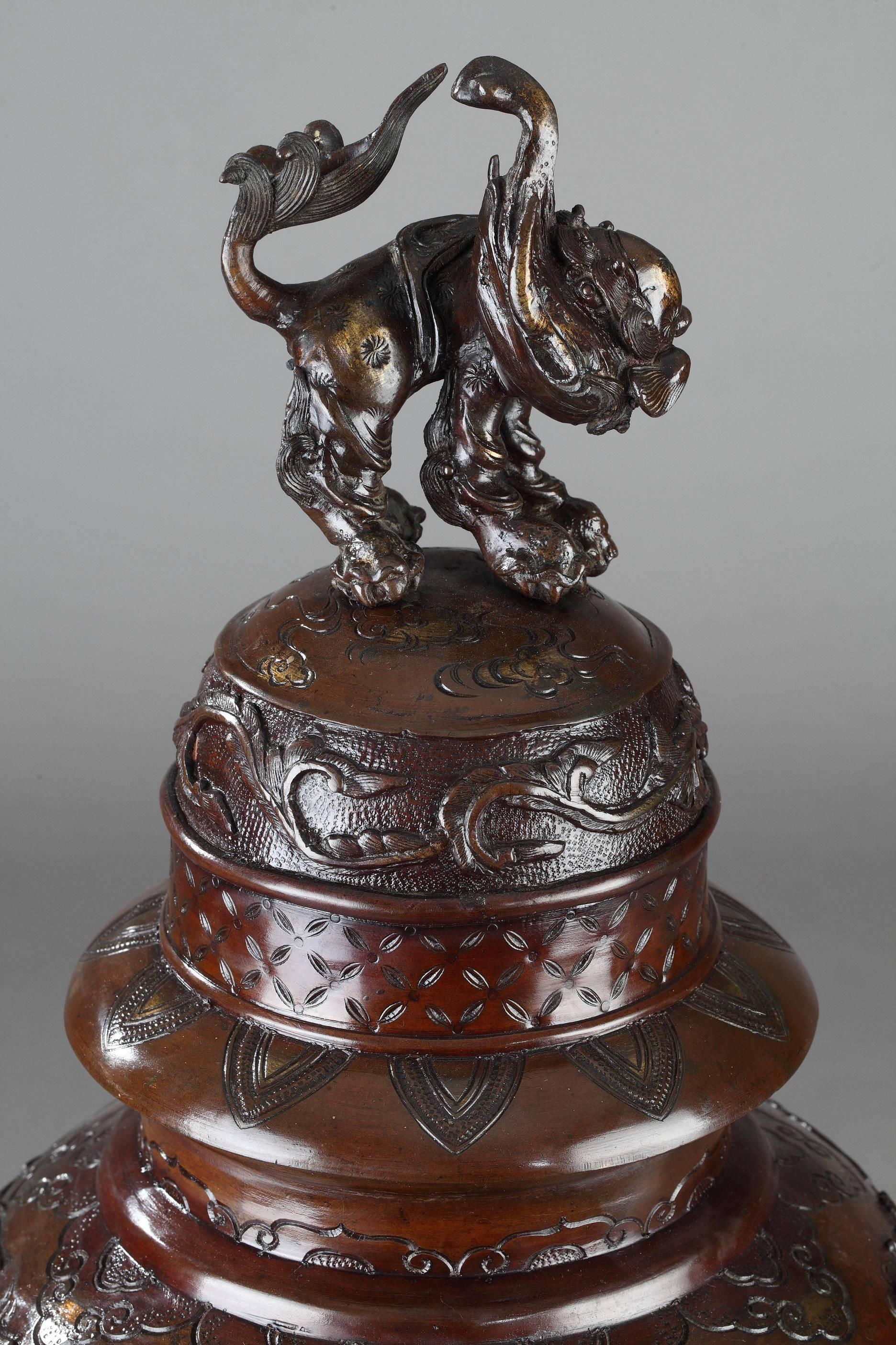 Patinated Japanese Bronze Vase, Meiji Period, circa 1880