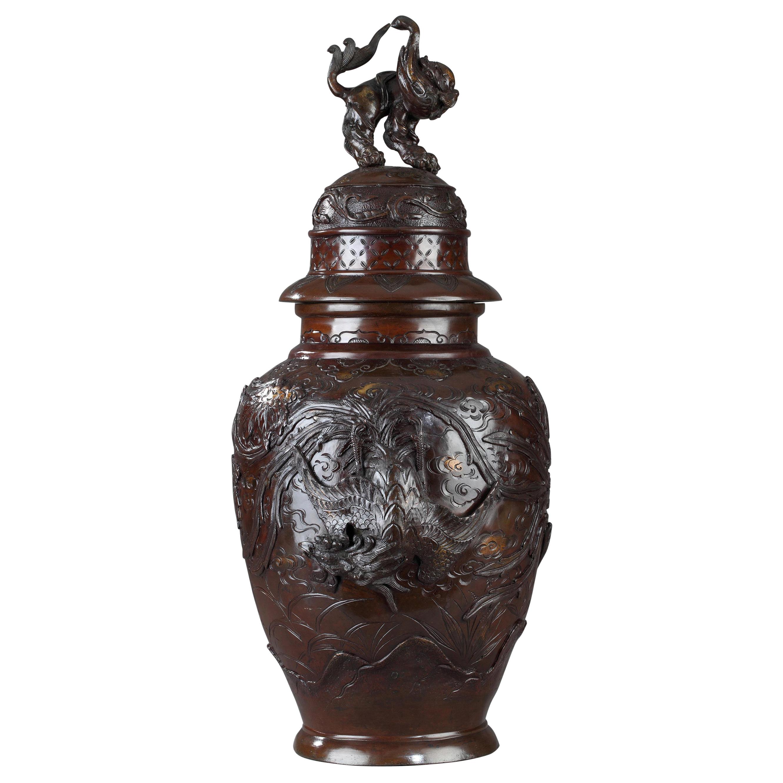 Japanese Bronze Vase, Meiji Period, circa 1880