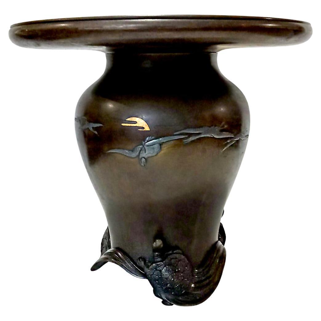 Japanese Bronze Vase, Meiji Period For Sale