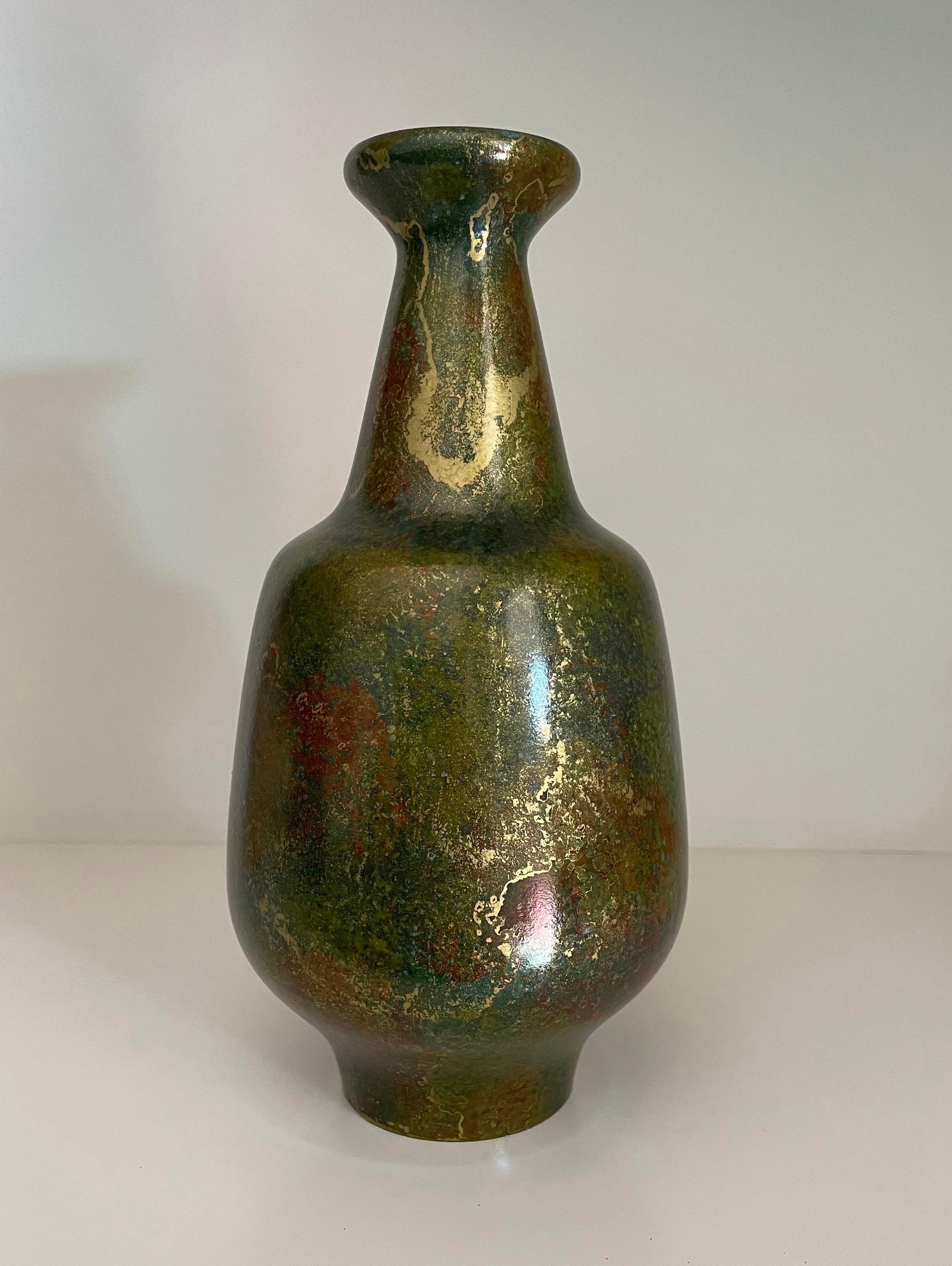 Japanese Bronze Vase, Signed, with Gold, Red and Green Patination, 20th Century In Good Condition For Sale In Melbourne, Victoria