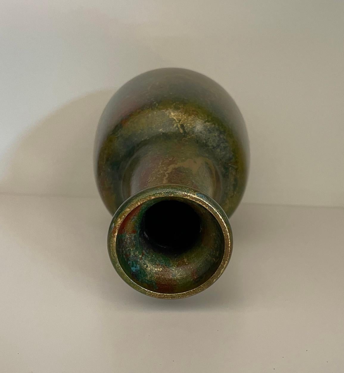 Japanese Bronze Vase, Signed, with Gold, Red and Green Patination, 20th Century For Sale 2
