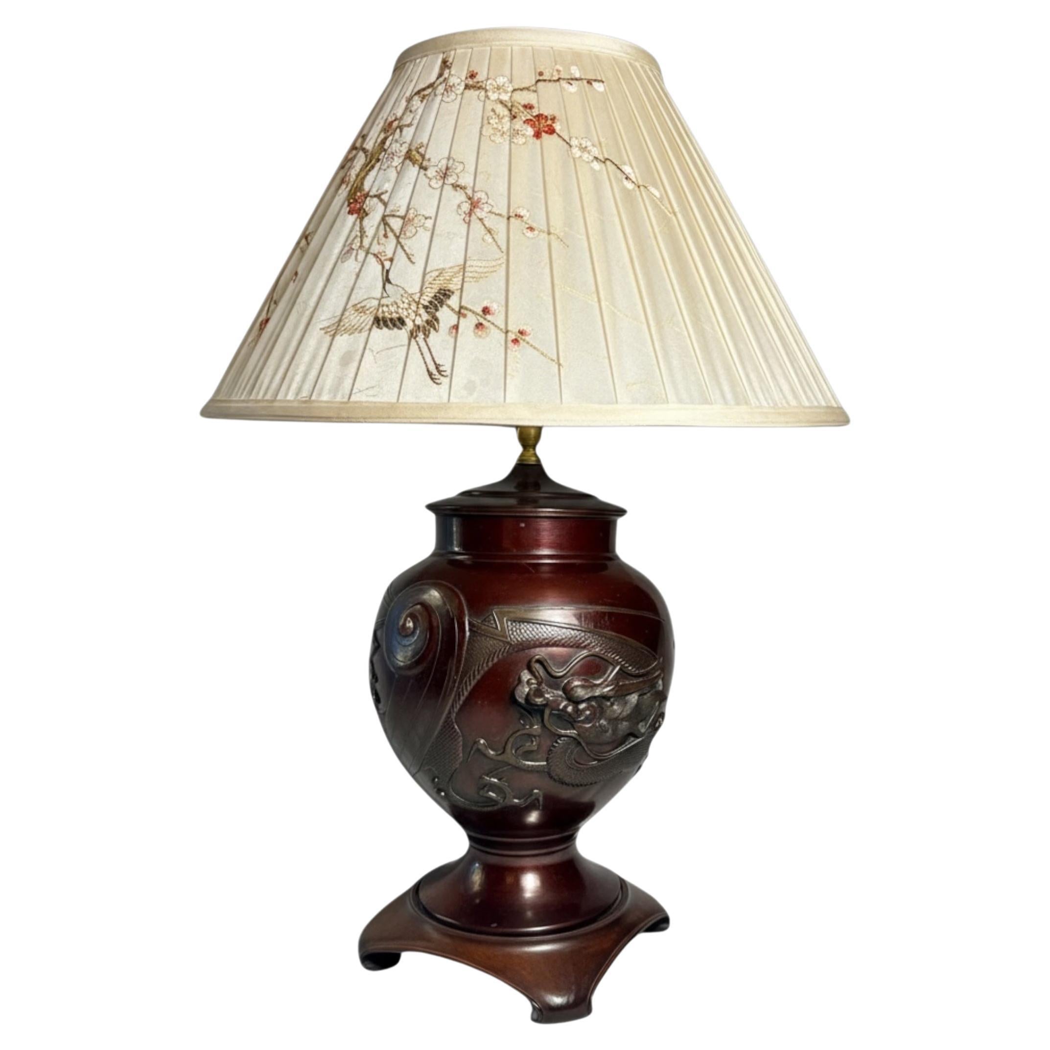 Japanese Bronze Vase Table Lamp For Sale