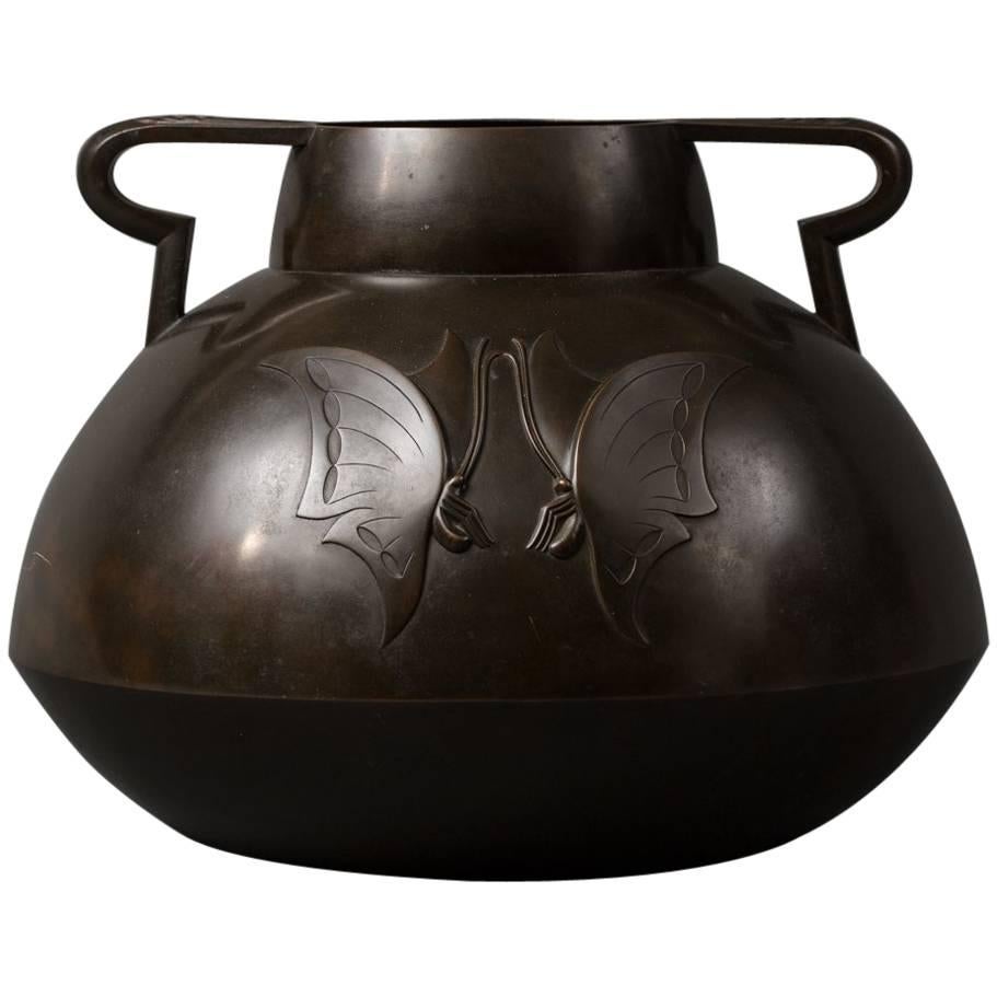 Japanese Bronze Vase with Butterfly Design