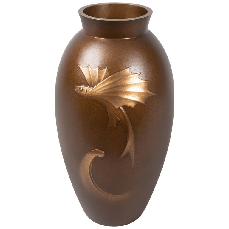 Japanese Bronze Vase with Flying Fish Design at 1stDibs
