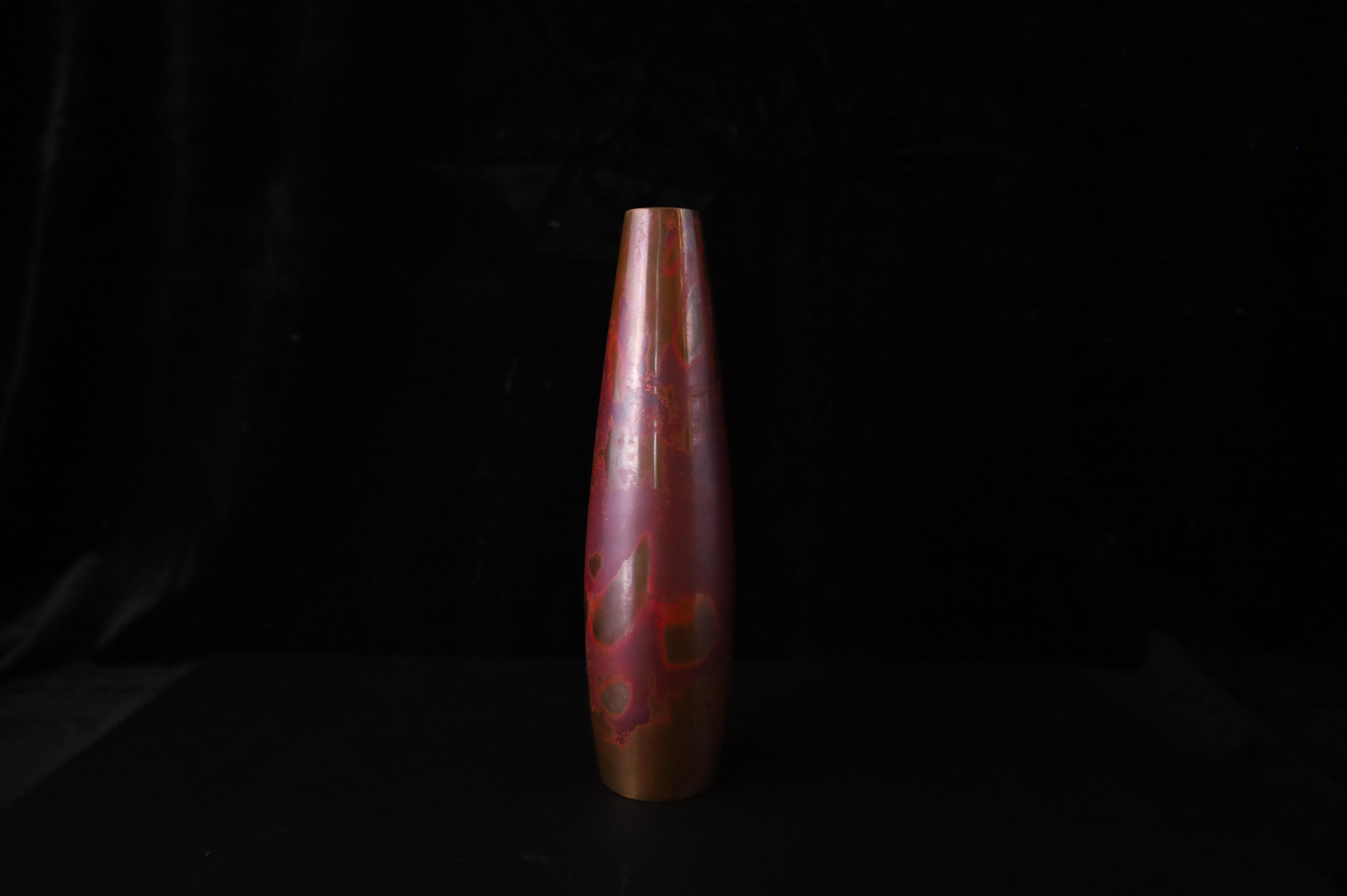 Jarrón japonés de bronce con pátina iridiscente Murashido de Hara Soemon (4.º género siglo XX en venta
