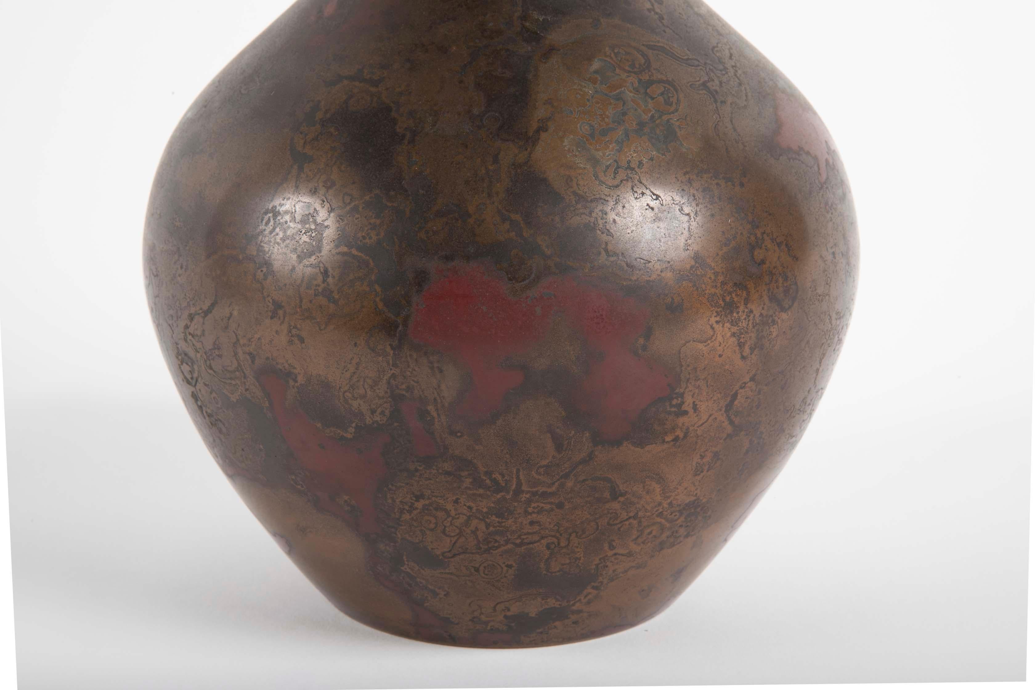 Mid-20th Century Japanese Bronze Vase with Marbleized Patina For Sale