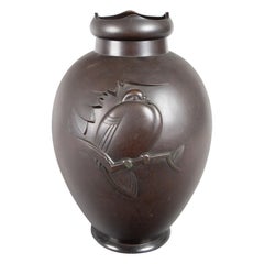 Japanese Bronze Vase with Pigeon Design