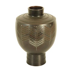 Japanese Bronze Vase with Silver Inlay and Artist Stamp, Early 20th Century