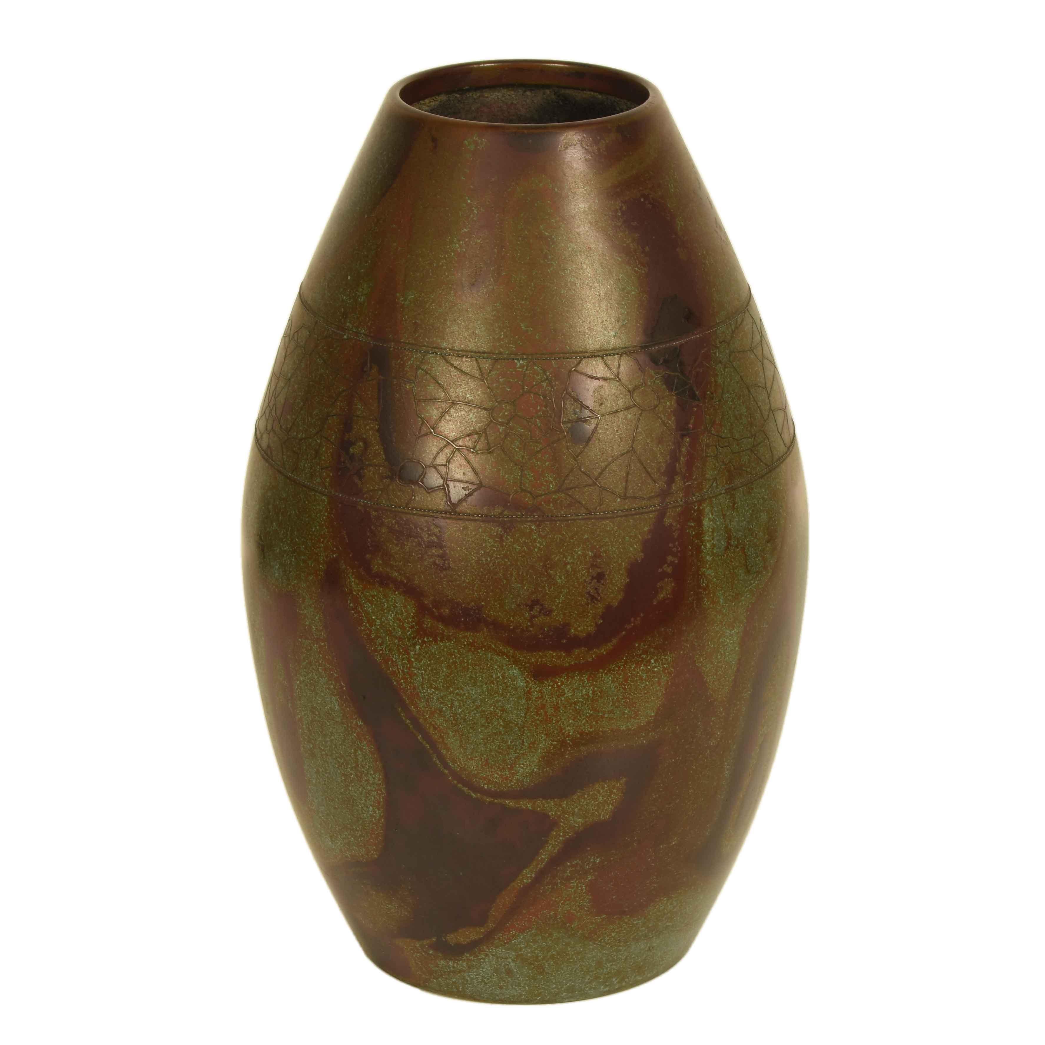 Japanese Bronze Vase with Silver Inlay circa 1960's In Good Condition For Sale In Prahran, Victoria