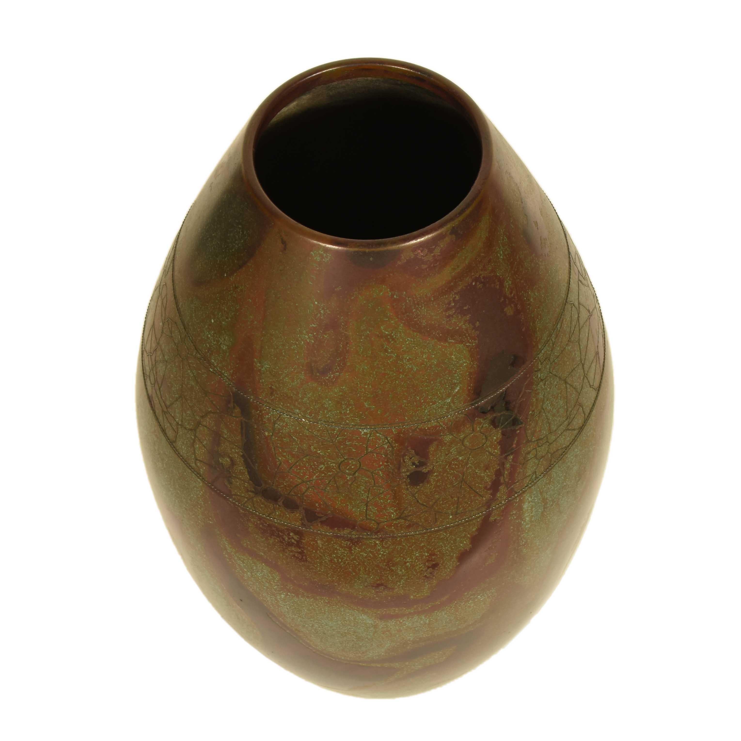 Mid-20th Century Japanese Bronze Vase with Silver Inlay circa 1960's For Sale