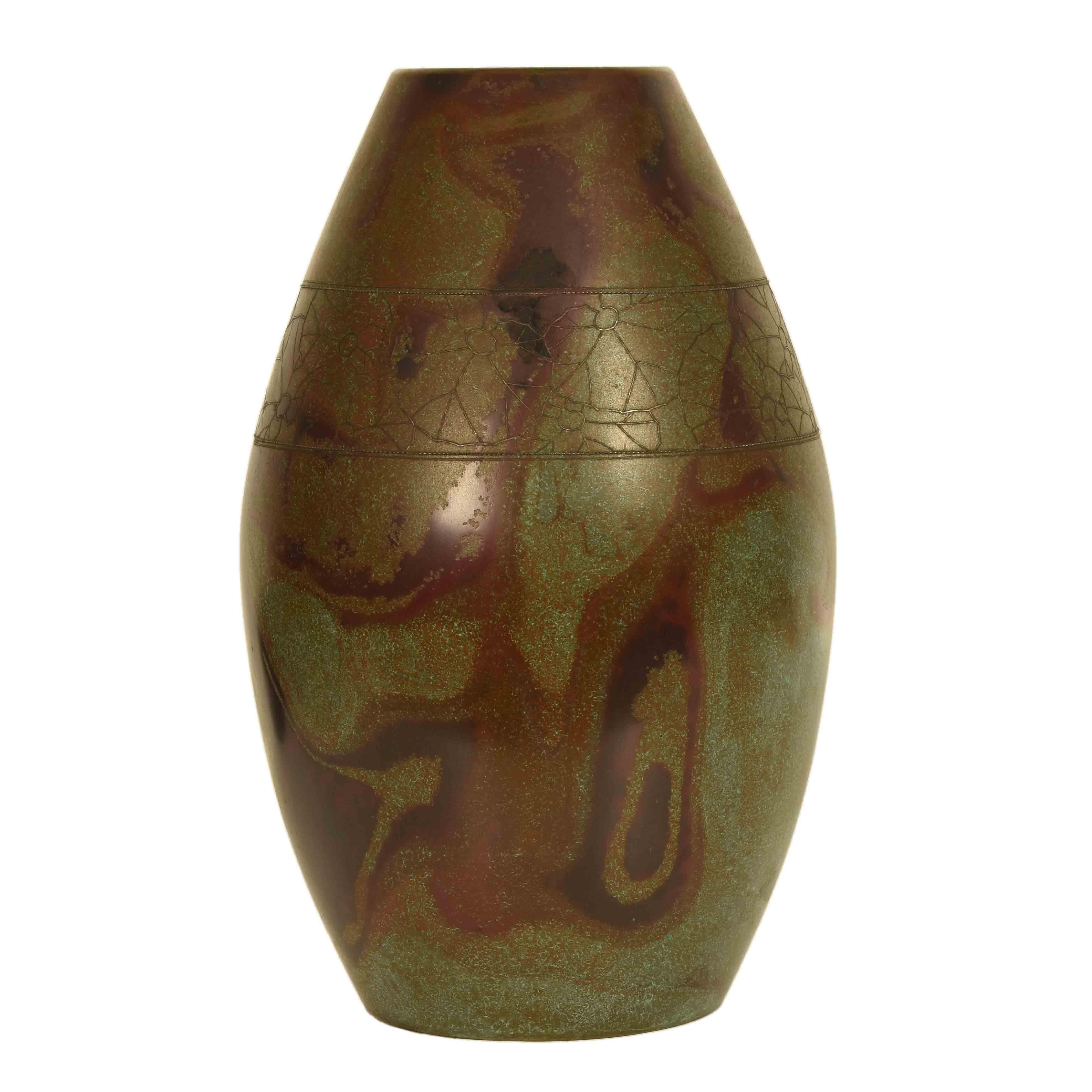 Japanese Bronze Vase with Silver Inlay circa 1960's For Sale 3
