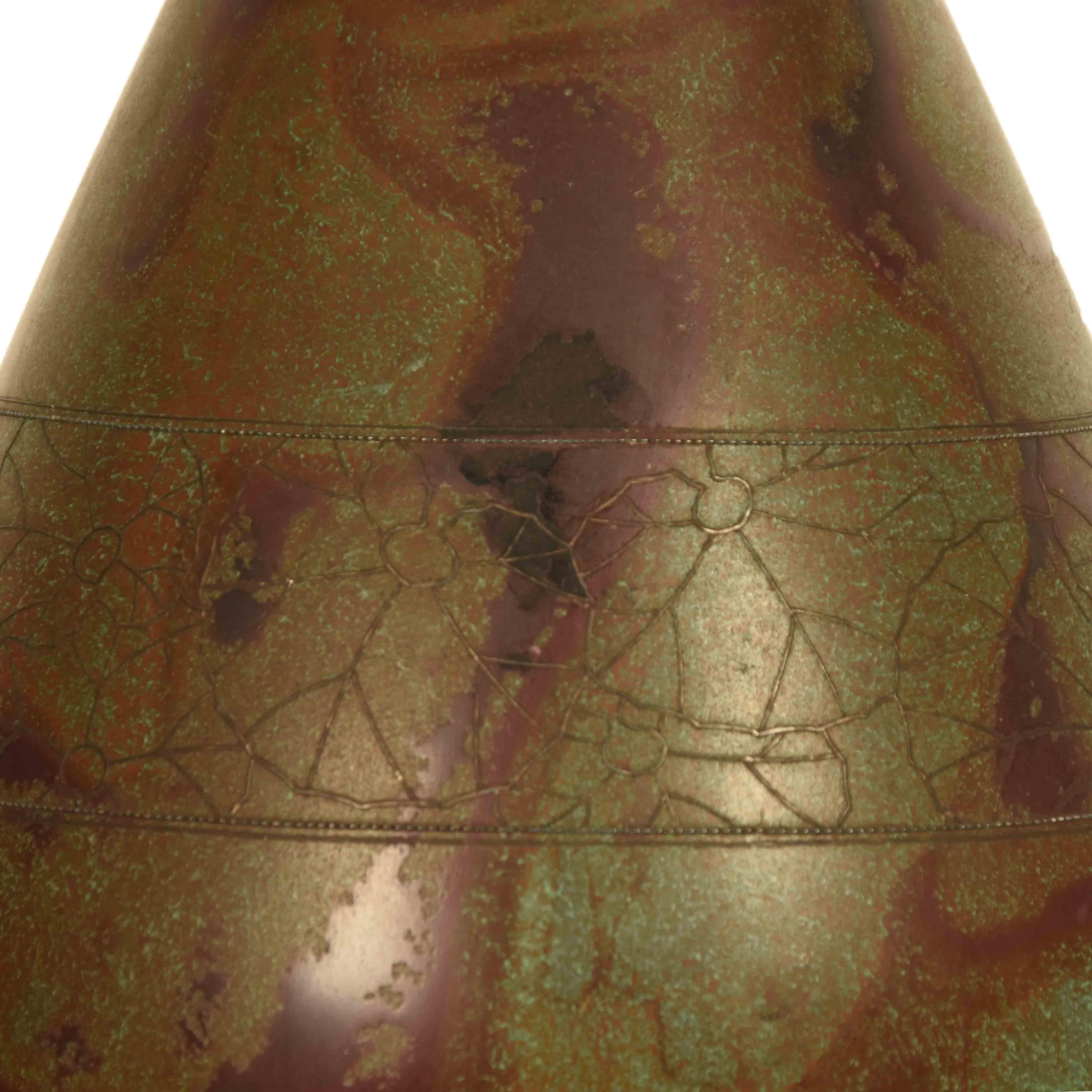 Japanese Bronze Vase with Silver Inlay circa 1960's For Sale 4