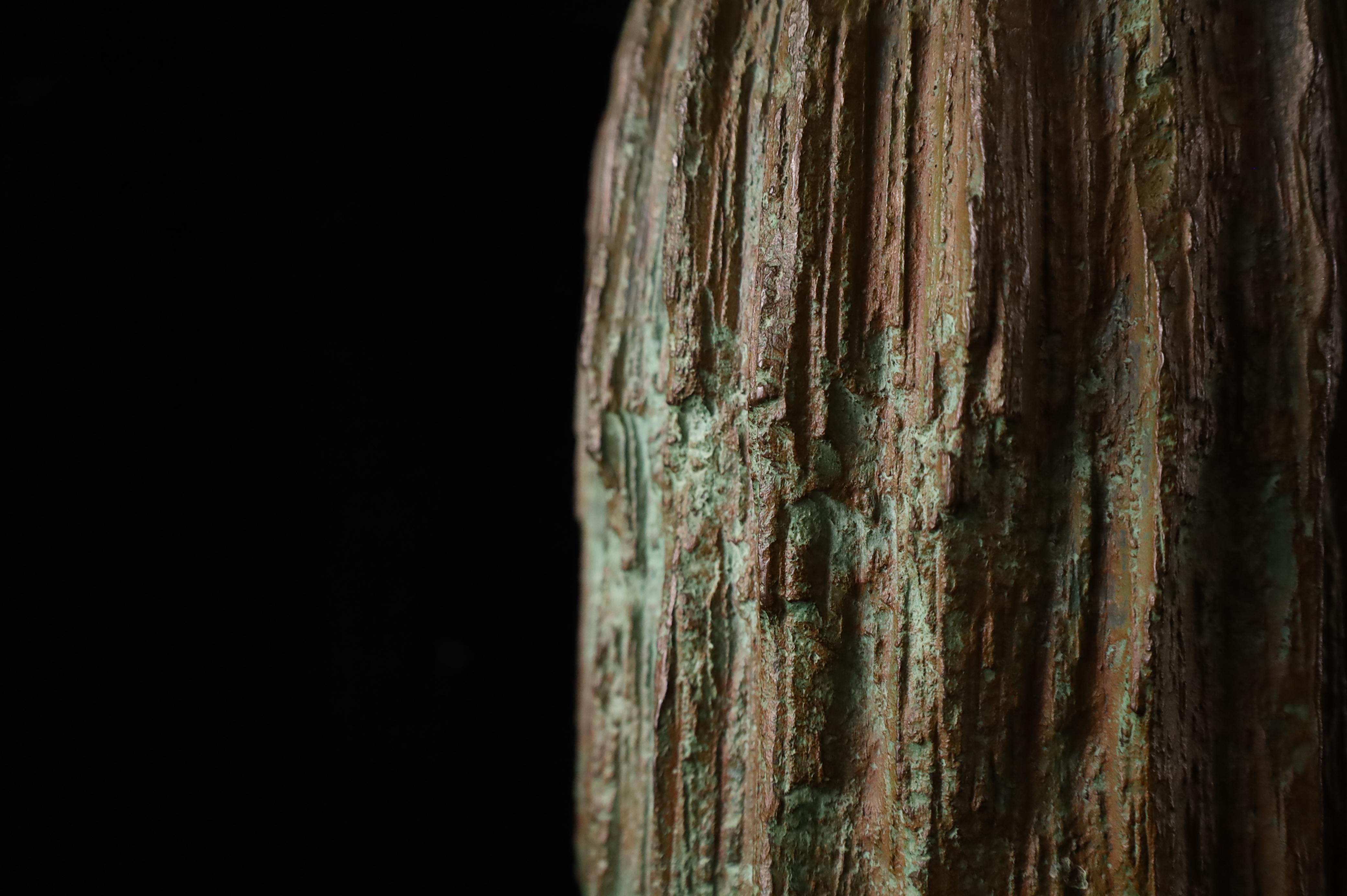 Vaso giapponese in bronzo con corteccia d'albero, firmato, XX secolo In condizioni buone in vendita a Fukuoka, JP