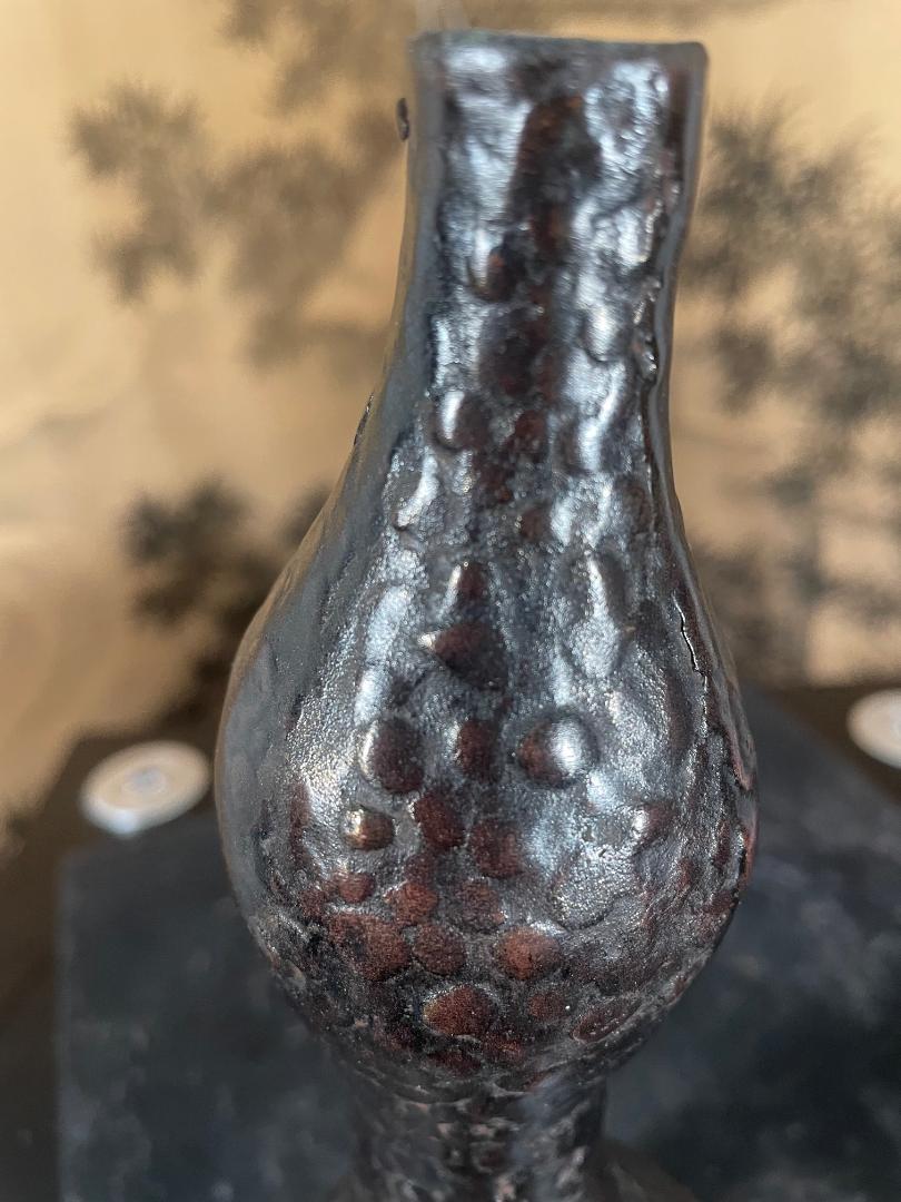 Japanese Bronze Wabi Sabi Gourd Vase, Signed and Boxed 3