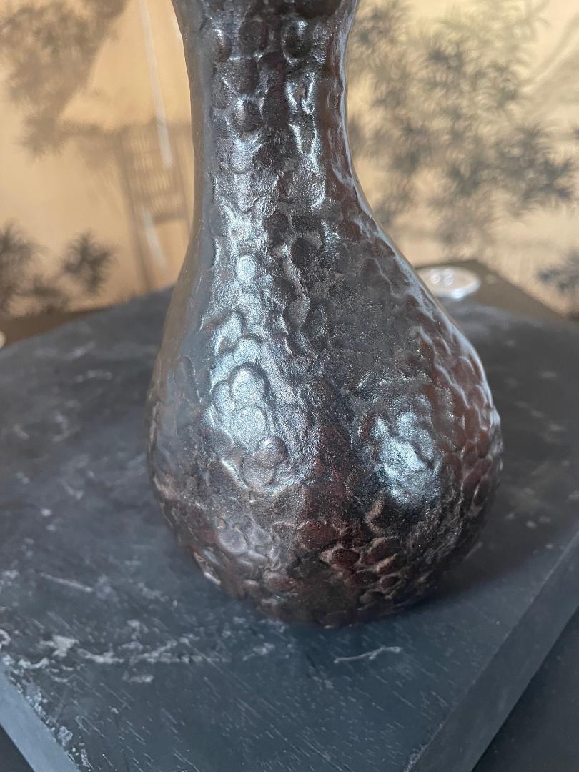 Japanese Bronze Wabi Sabi Gourd Vase, Signed and Boxed 4