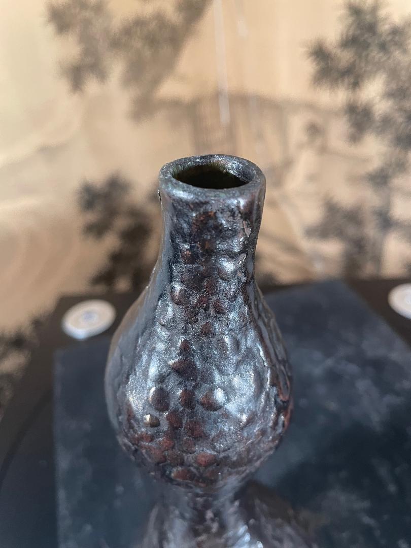 Japanese Bronze Wabi Sabi Gourd Vase, Signed and Boxed 2