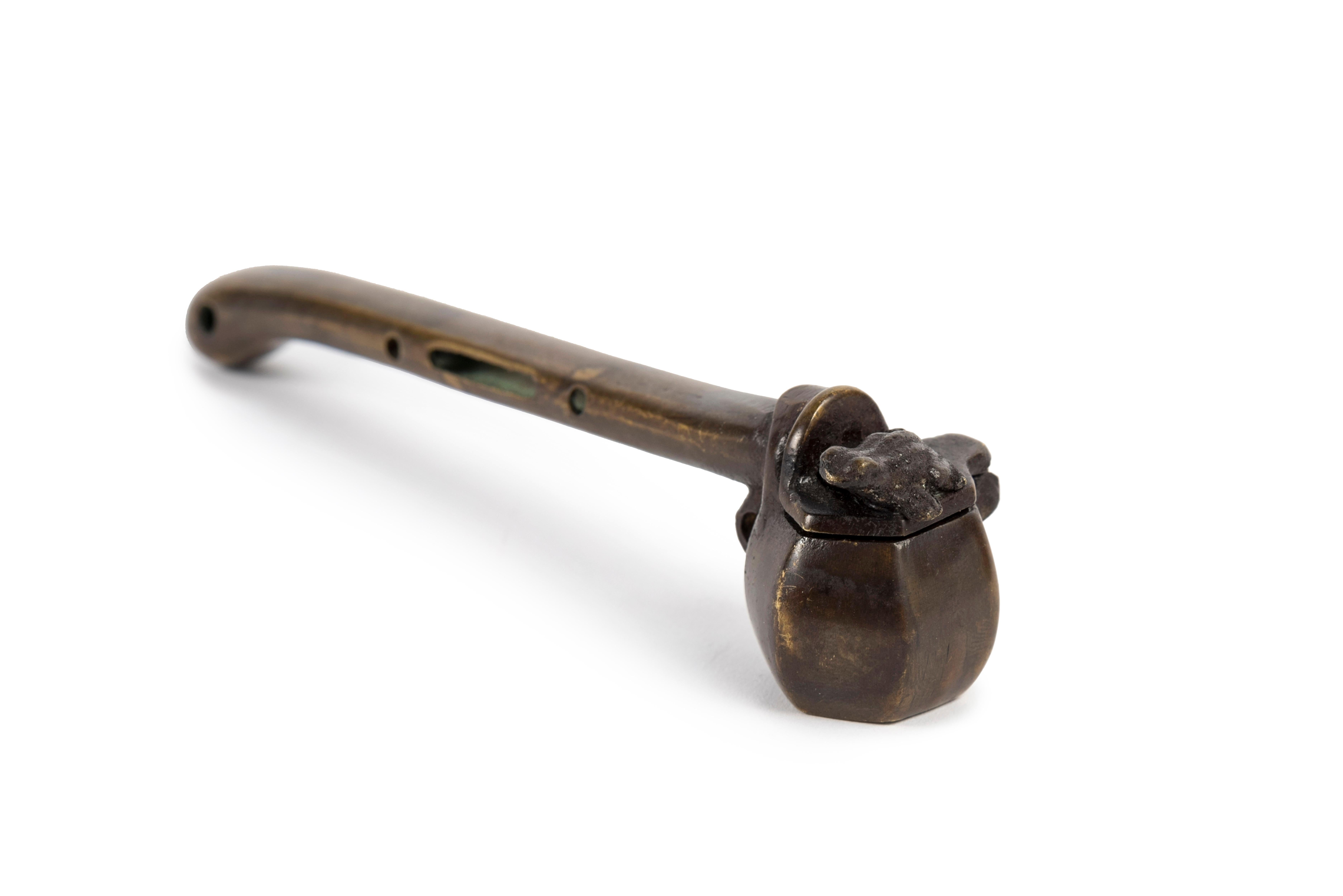 Meiji Japanese Bronze Yatate or writing kit adorned with a small Frog sculpture
