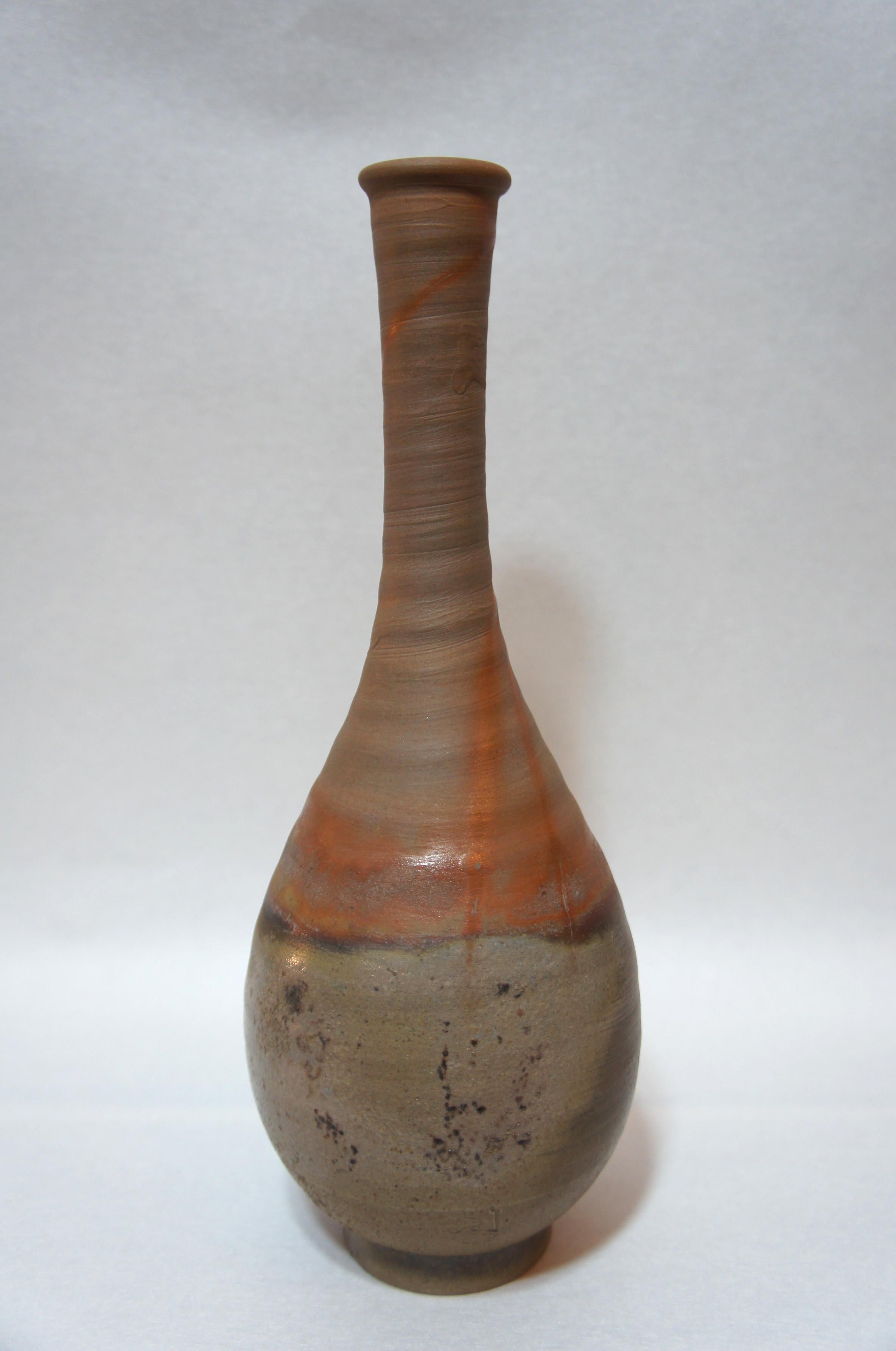 Showa Japanese Brown and Orange Unglazed Pottery Bizen Ware Vase, 1970s For Sale