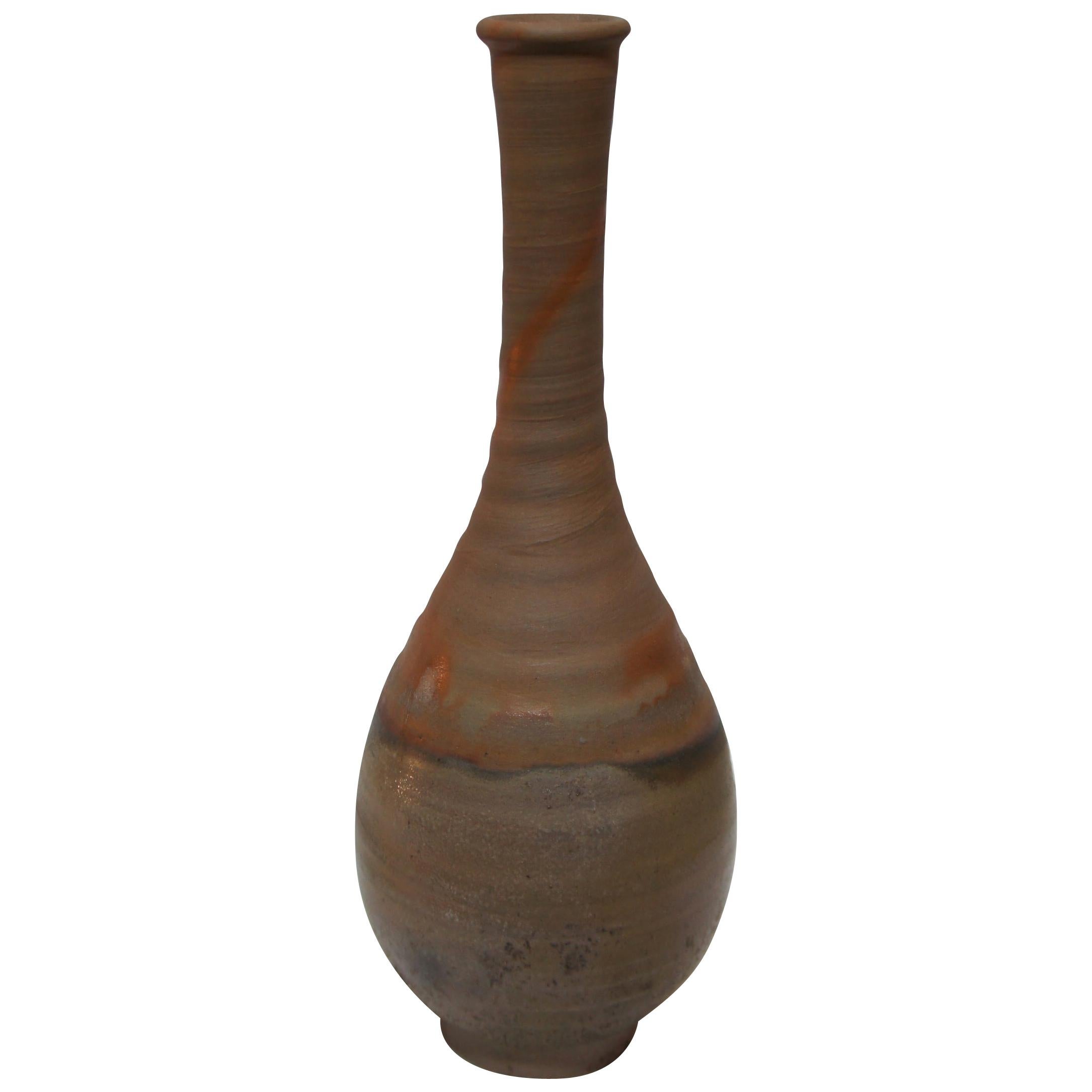 Japanese Brown and Orange Unglazed Pottery Bizen Ware Vase, 1970s For Sale