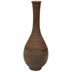 Japanese Brown and Orange Unglazed Pottery Bizen Ware Vase, 1970s