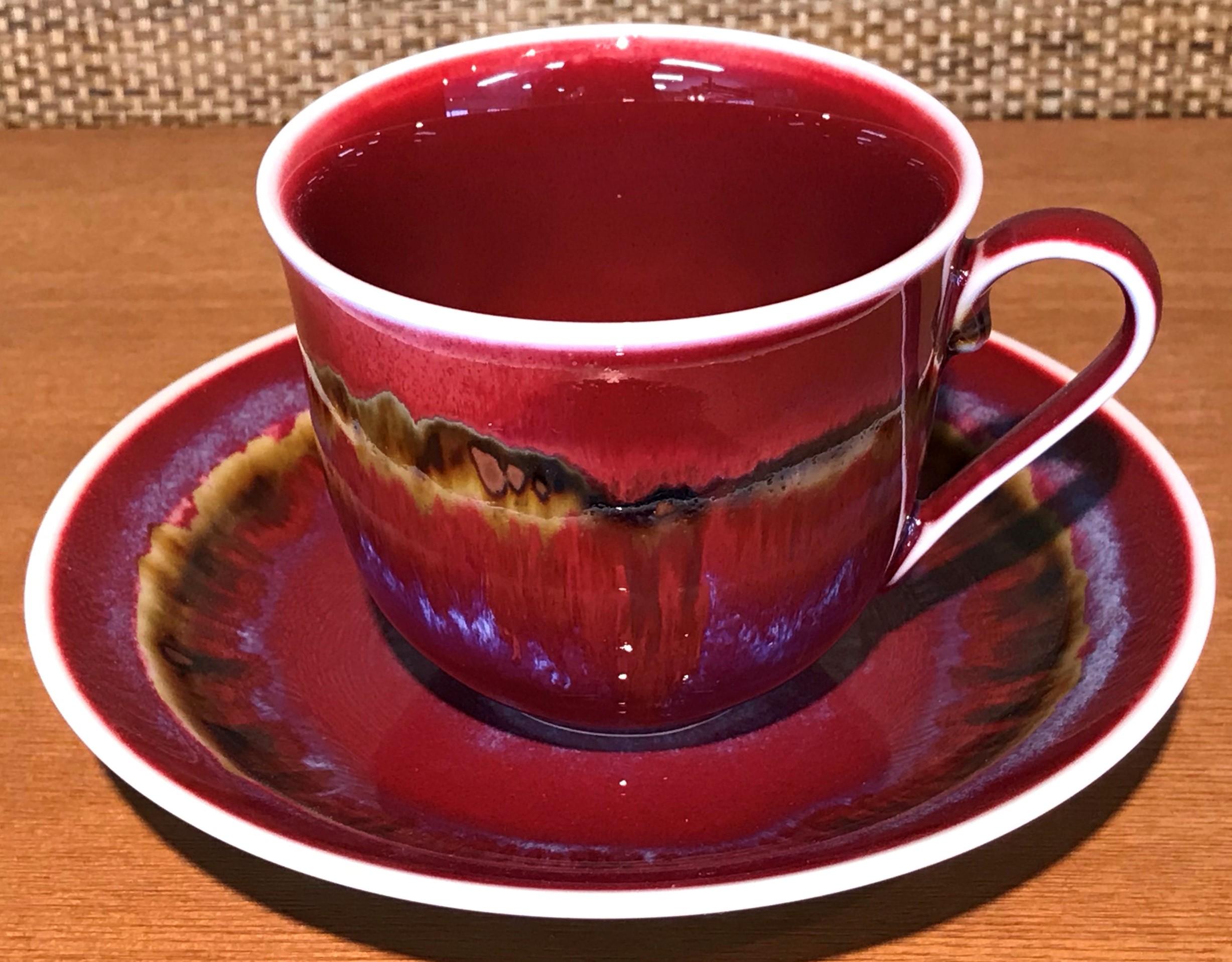 Contemporary Brown Blue Hand-Glazed Porcelain Cup and Saucer by Japanese Master Artist
