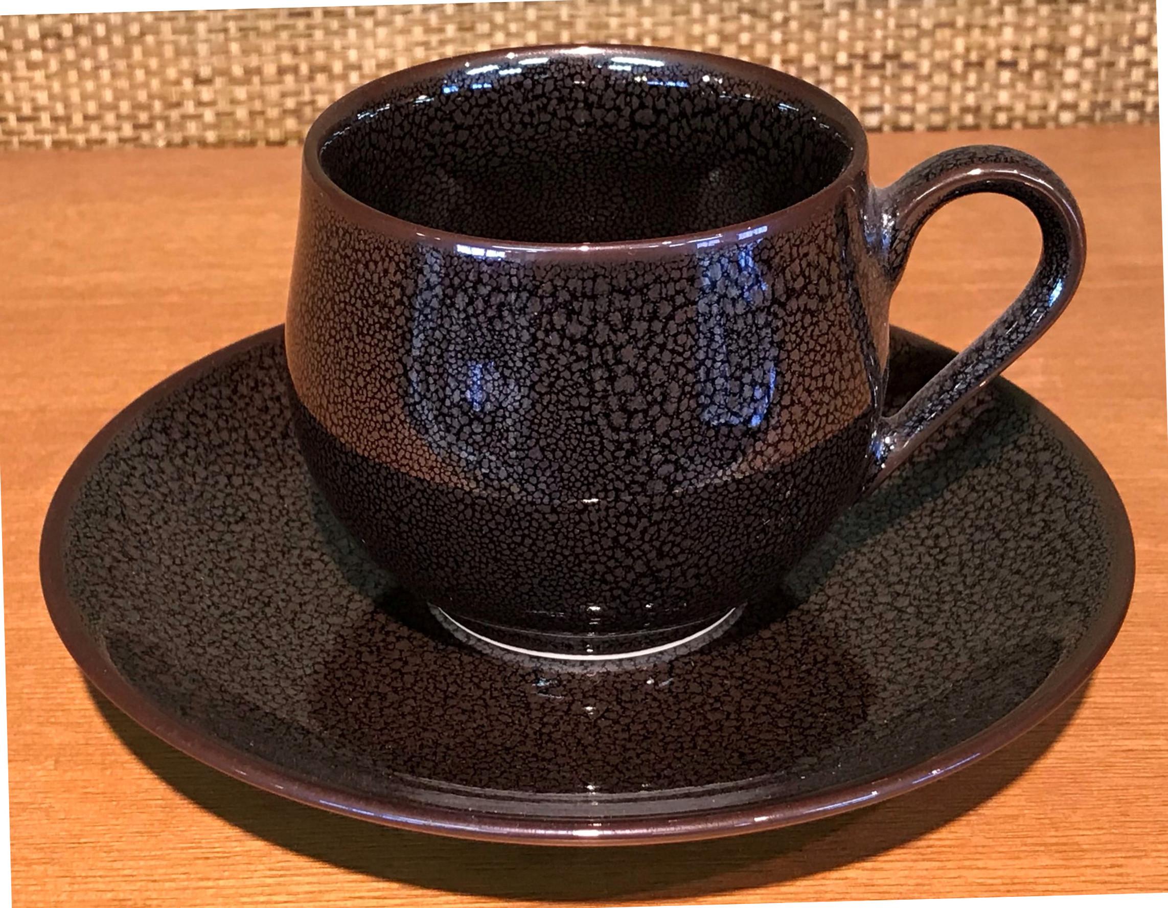 Japanese Brown Hand-Glazed Porcelain Cup and Saucer, Contemporary Master Artist 7