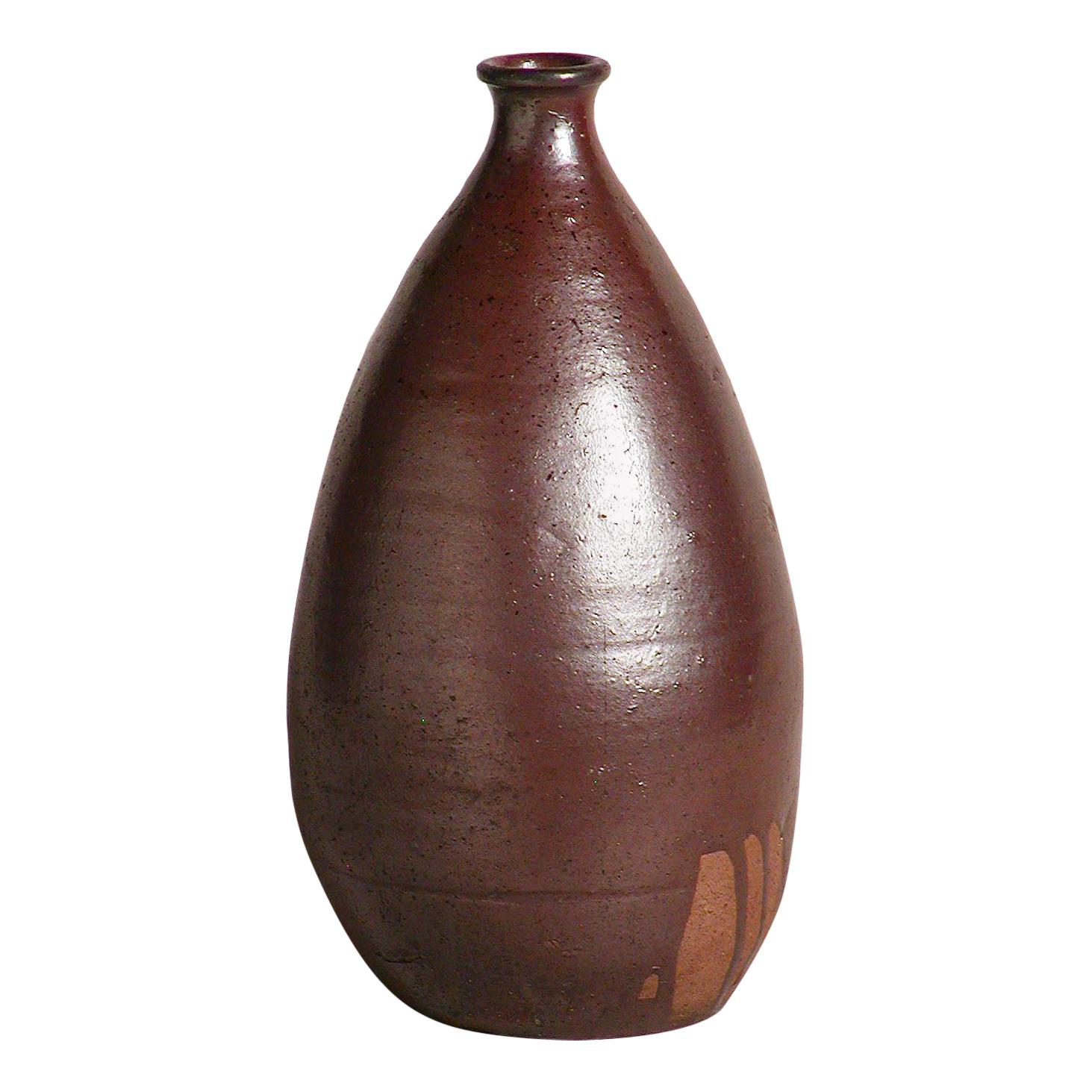 Japanese Brown Tamba Ceramic Vase, 17th Century For Sale
