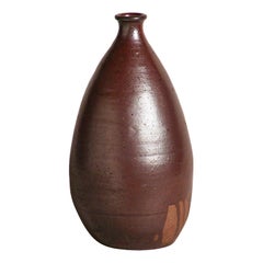 Antique Japanese Brown Tamba Ceramic Vase, 17th Century