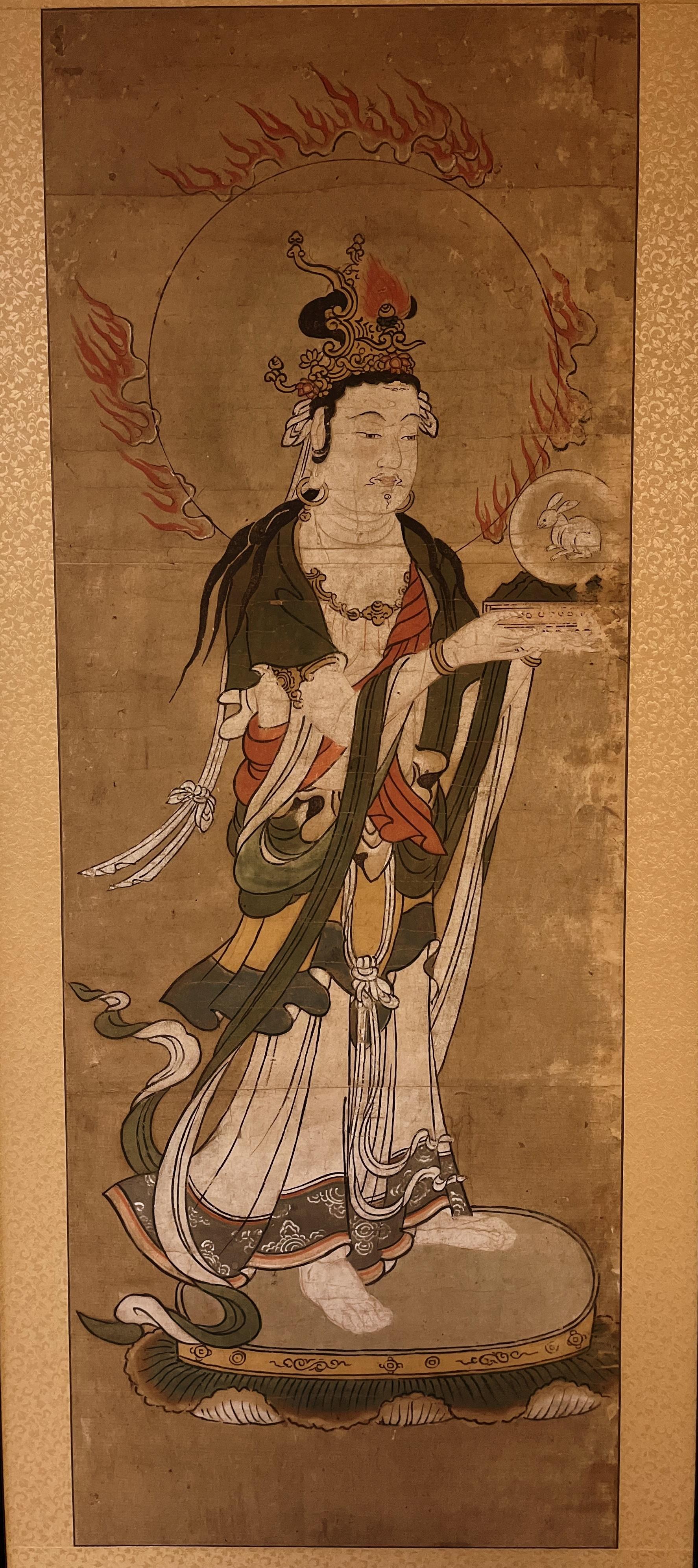 Meiji  Japanese Brush Painting of a Standing Bodhisattva of Mercy For Sale