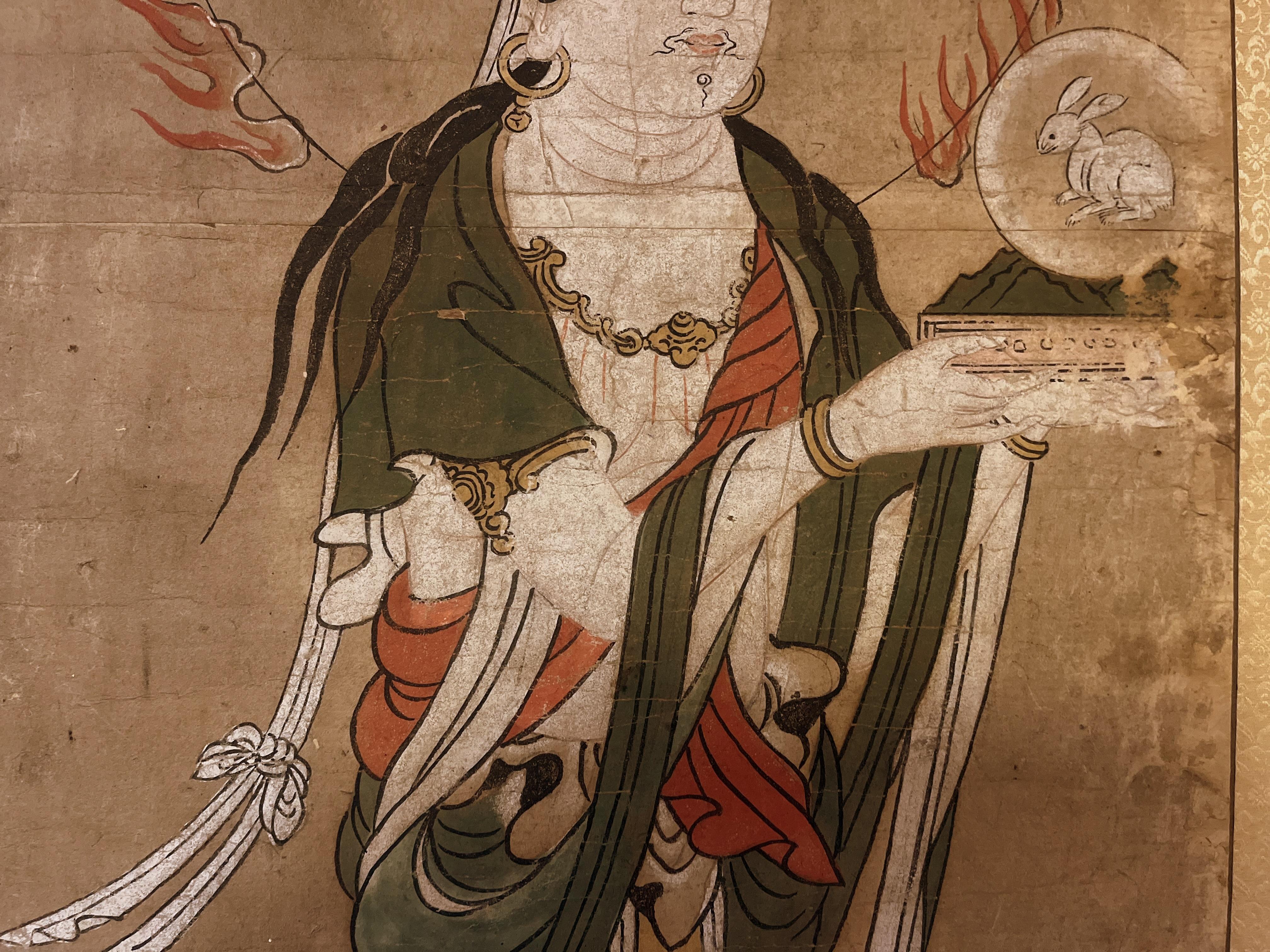  Japanese Brush Painting of a Standing Bodhisattva of Mercy In Good Condition For Sale In Greenwich, CT