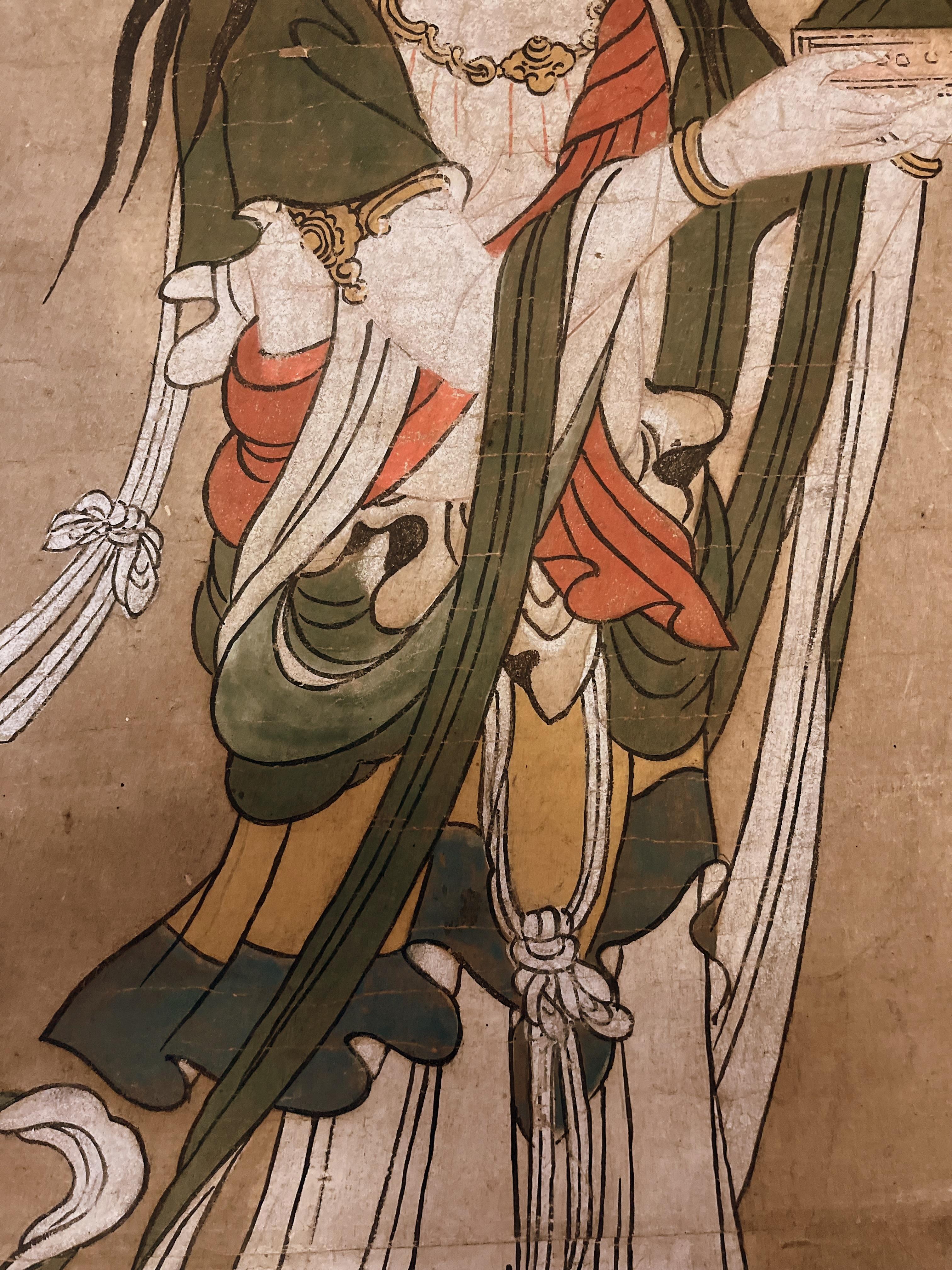 19th Century  Japanese Brush Painting of a Standing Bodhisattva of Mercy For Sale