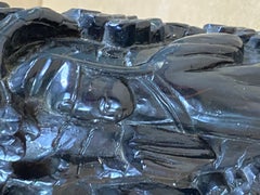 Japanese Brush Pen Holder, Black Color, Engraved in Wood, 20th Century