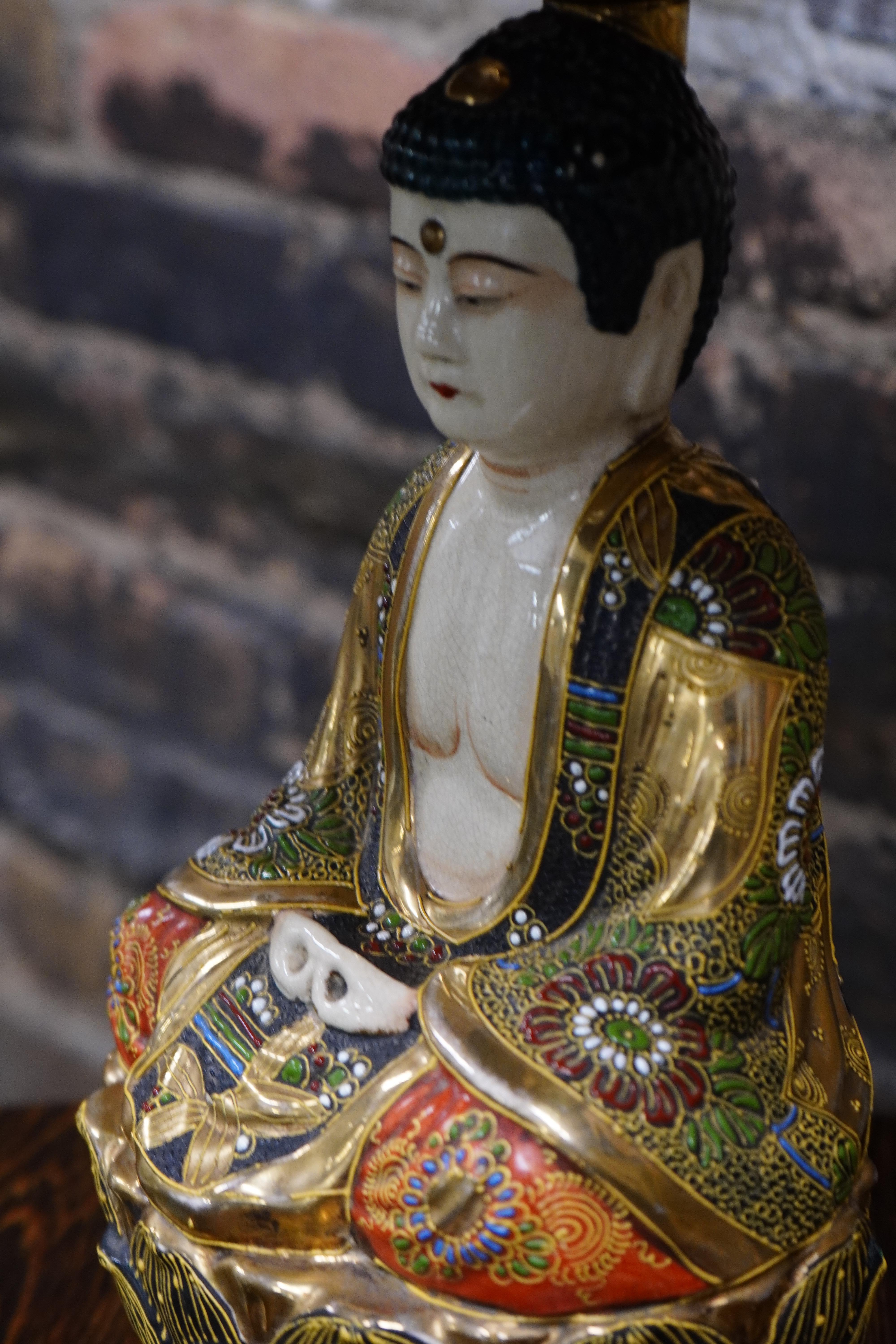 Mid-20th Century Japanese Buddha Satsuma Lamp For Sale