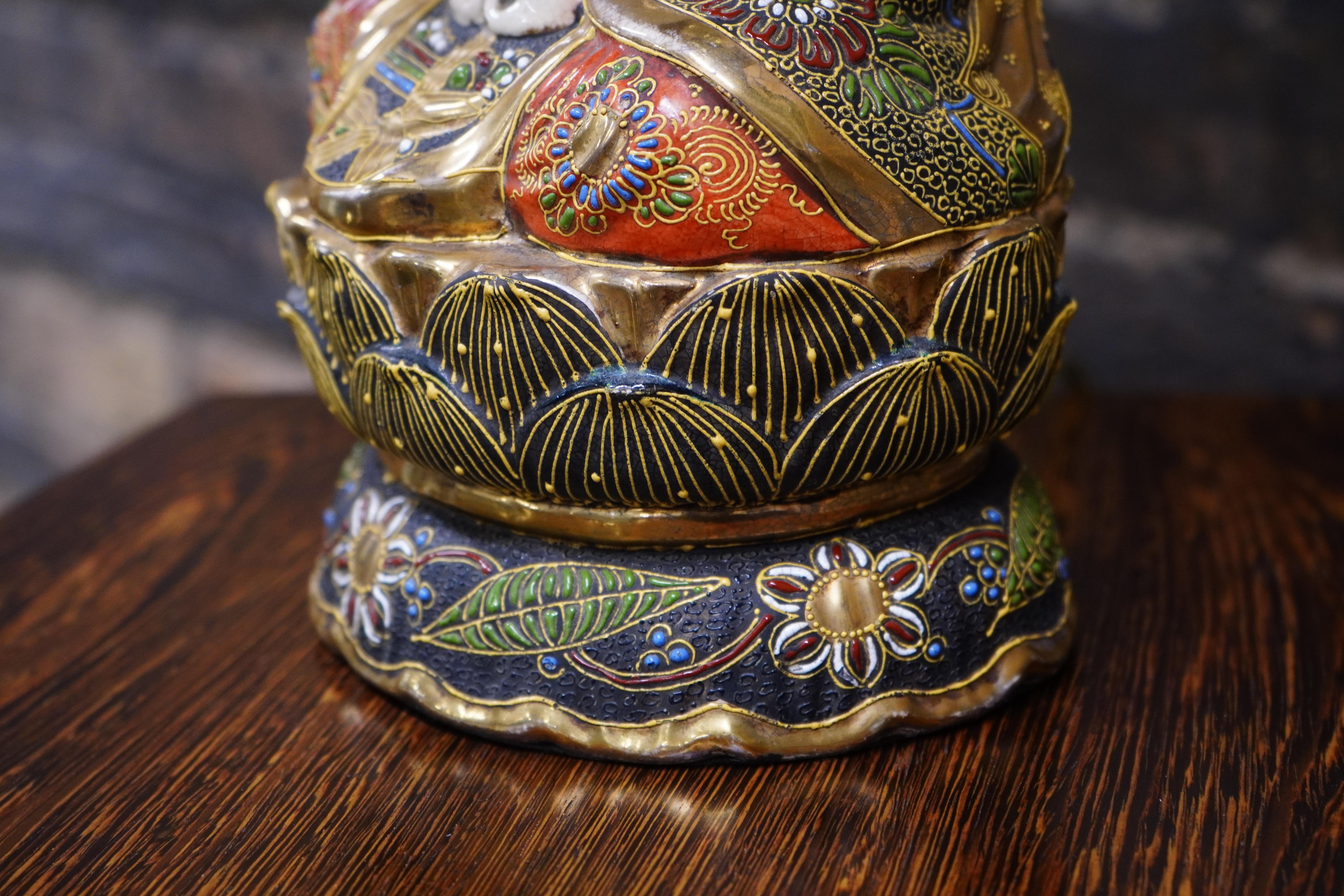 Ceramic Japanese Buddha Satsuma Lamp For Sale