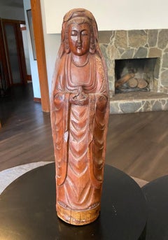Japanese Buddhist Bamboo Wood Mingei Buddha Kannon Bodhisattva Sculpture Statue
