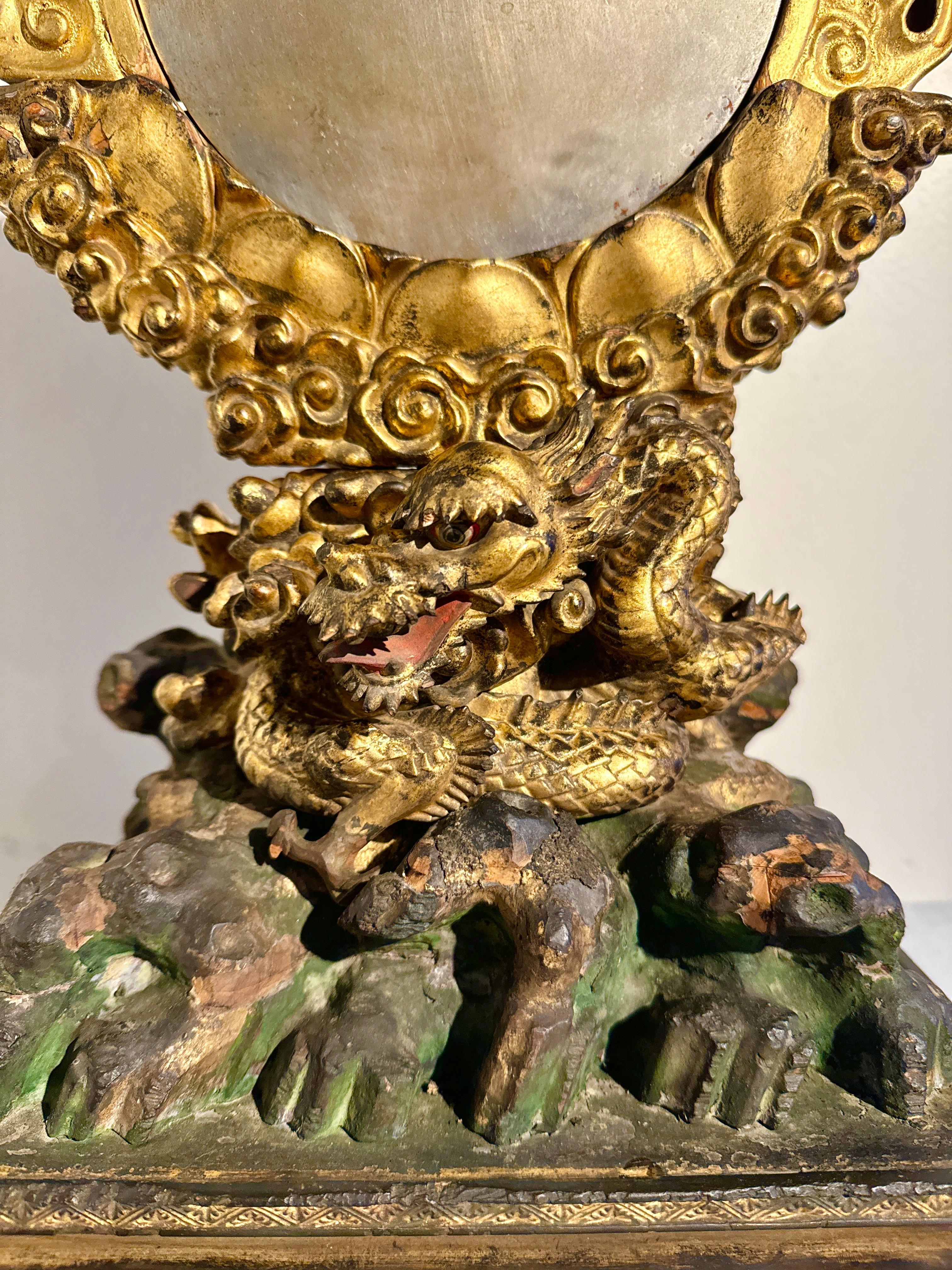 Japanese Buddhist Mirror and Dragon Stand, Edo Period, early 19th c, Japan For Sale 4