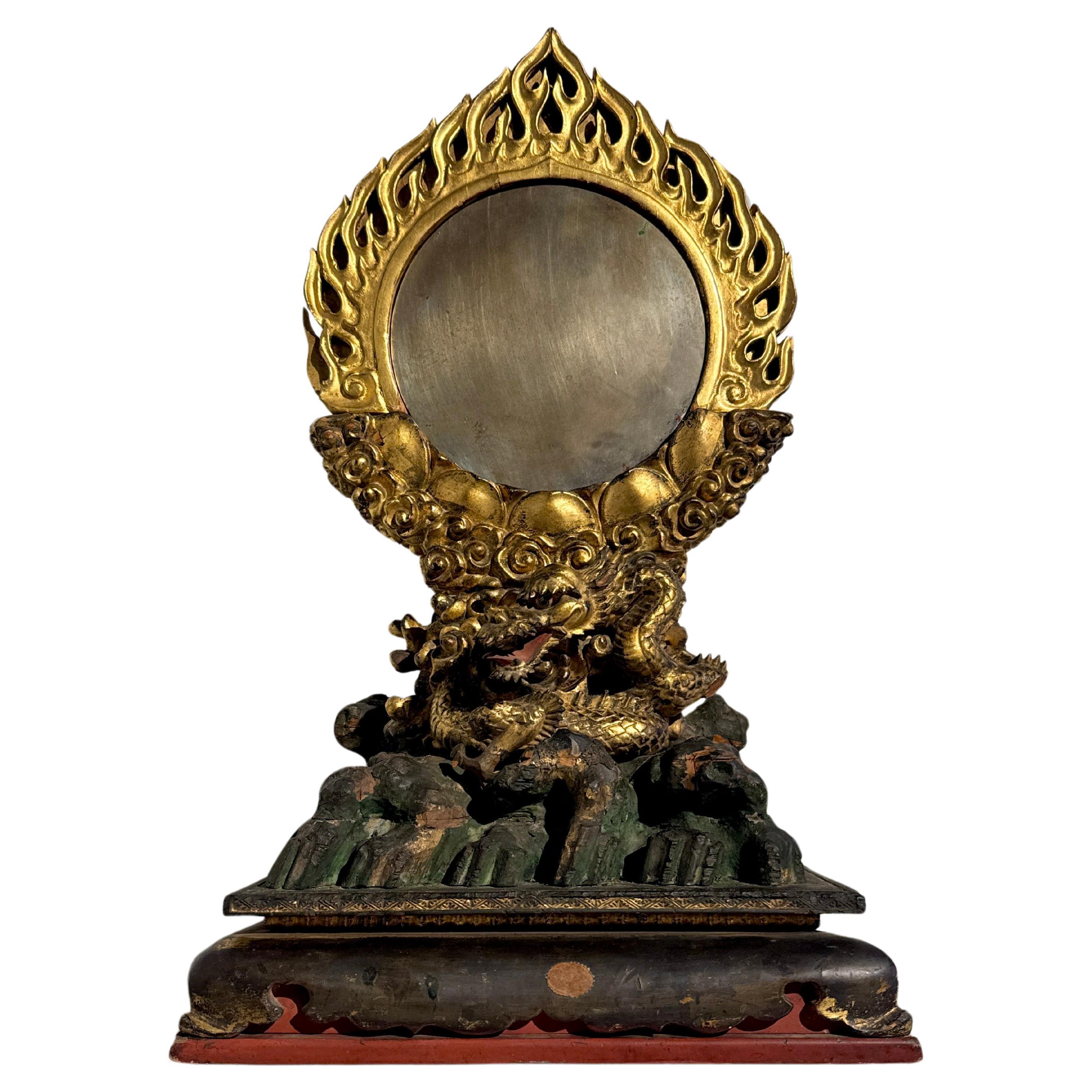 Japanese Buddhist Mirror and Dragon Stand, Edo Period, early 19th c, Japan