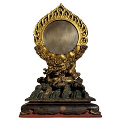 Espejo budista japonés y soporte de dragón, Periodo Edo, principios del s. XIX, Japón